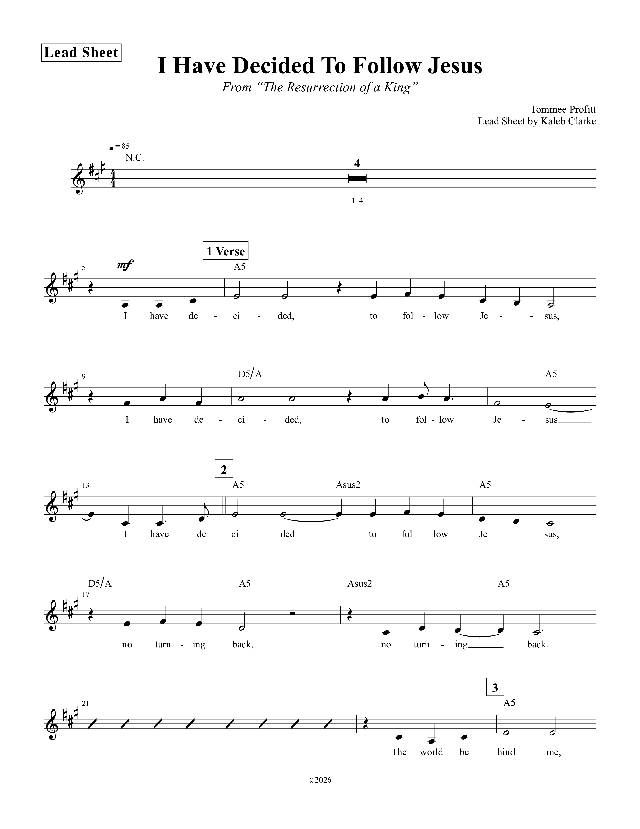 I Have Decided To Follow Jesus Lead Sheet Melody (Tommee Profitt / Anthony Evans)