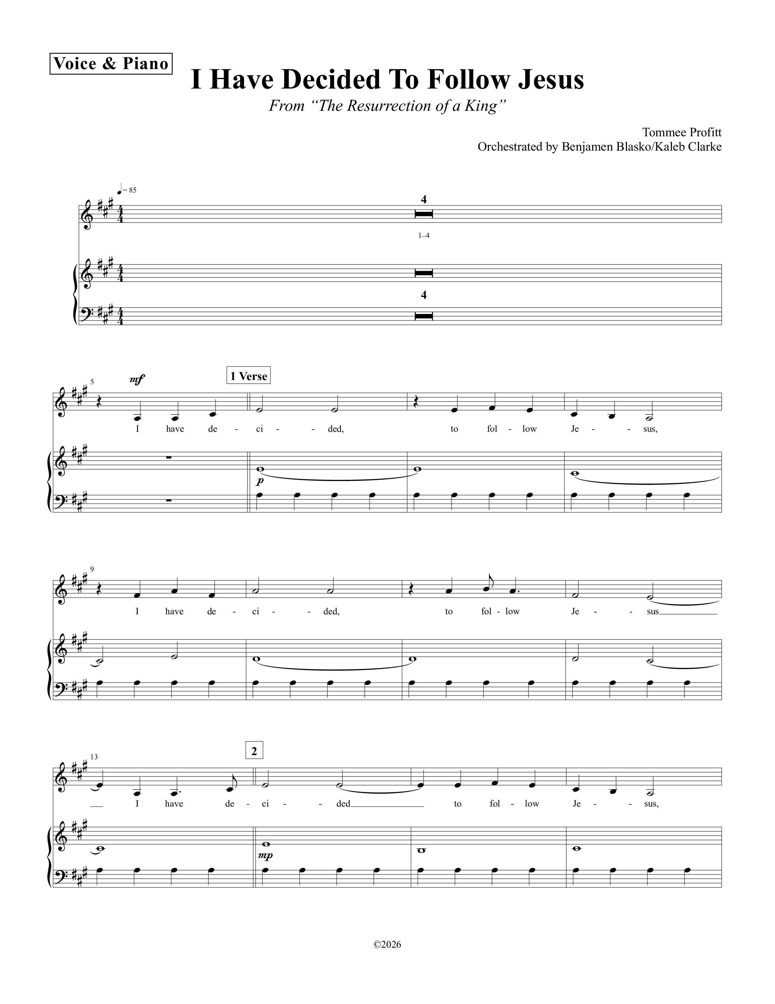 I Have Decided To Follow Jesus Piano/Melody (Tommee Profitt / Anthony Evans)
