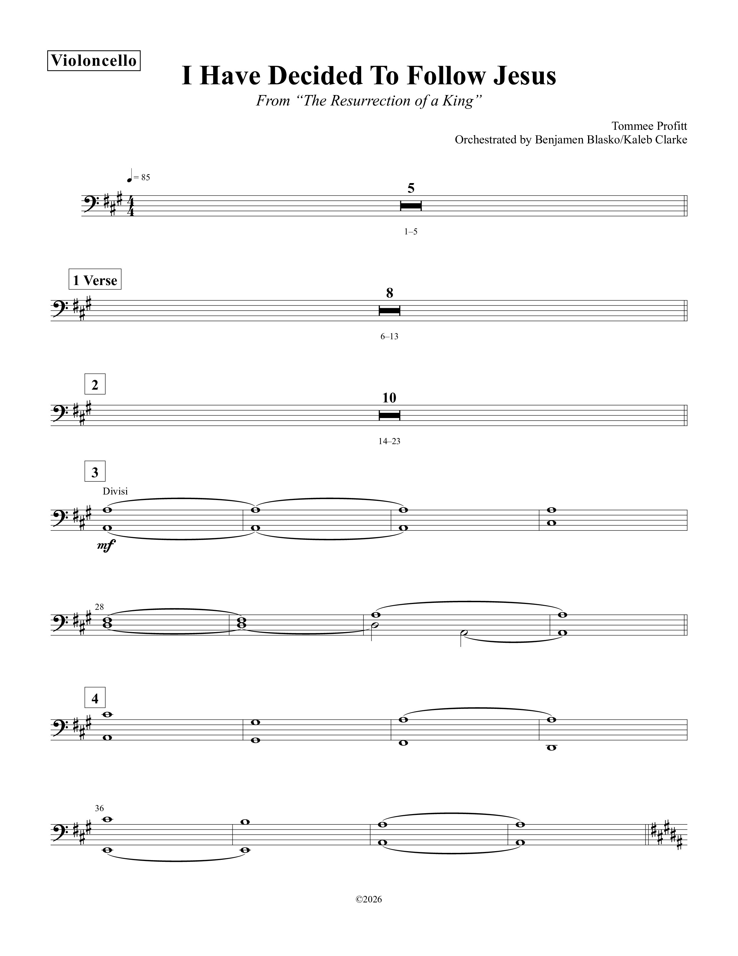 I Have Decided To Follow Jesus Violincello (Tommee Profitt / Anthony Evans)