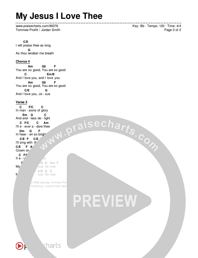 My Jesus I Love Thee Chord Chart (Tommee Profitt / Jordan Smith)
