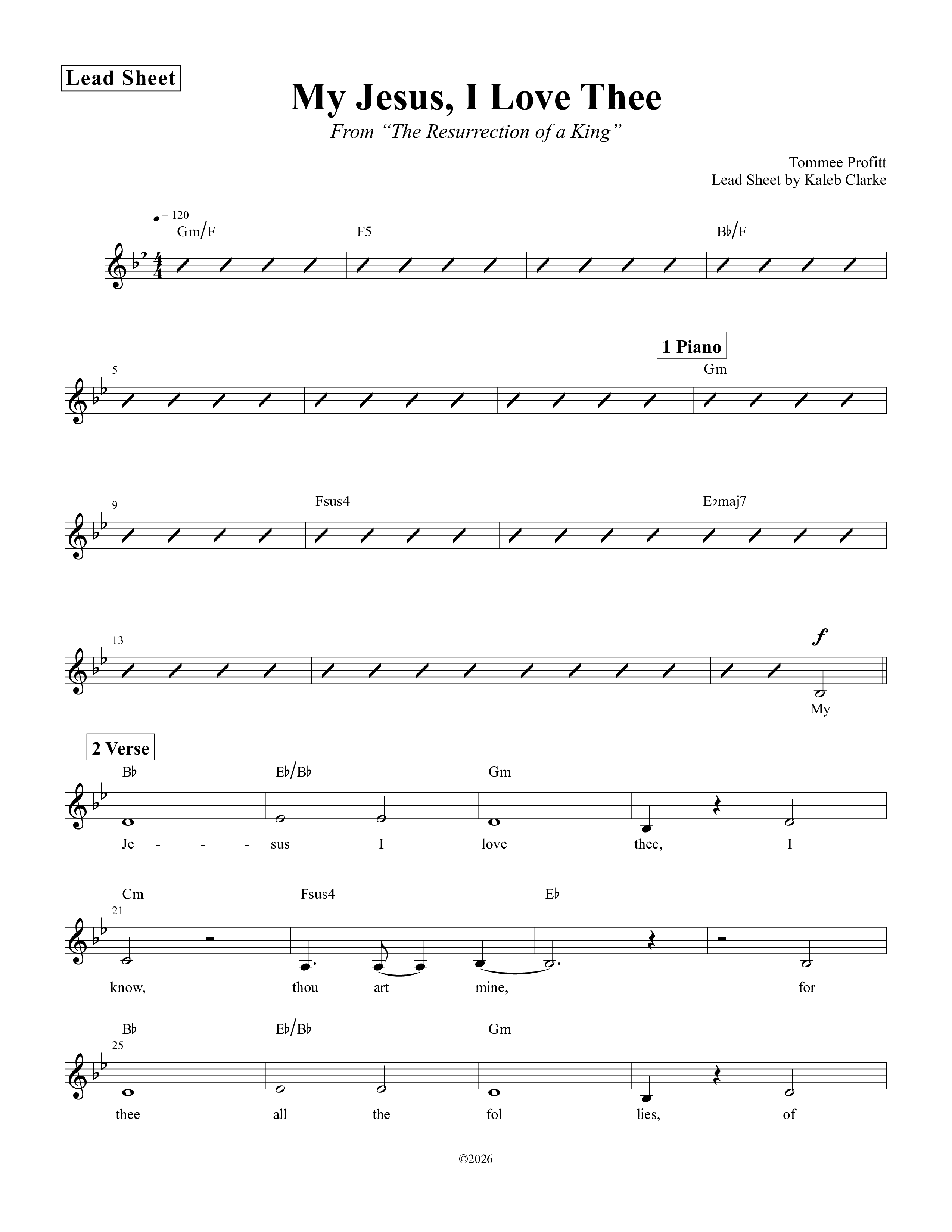 My Jesus I Love Thee Lead Sheet Melody (Tommee Profitt / Jordan Smith)