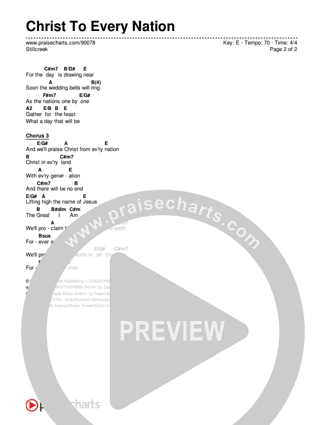 Christ To Every Nation Chord Chart (Stillcreek)