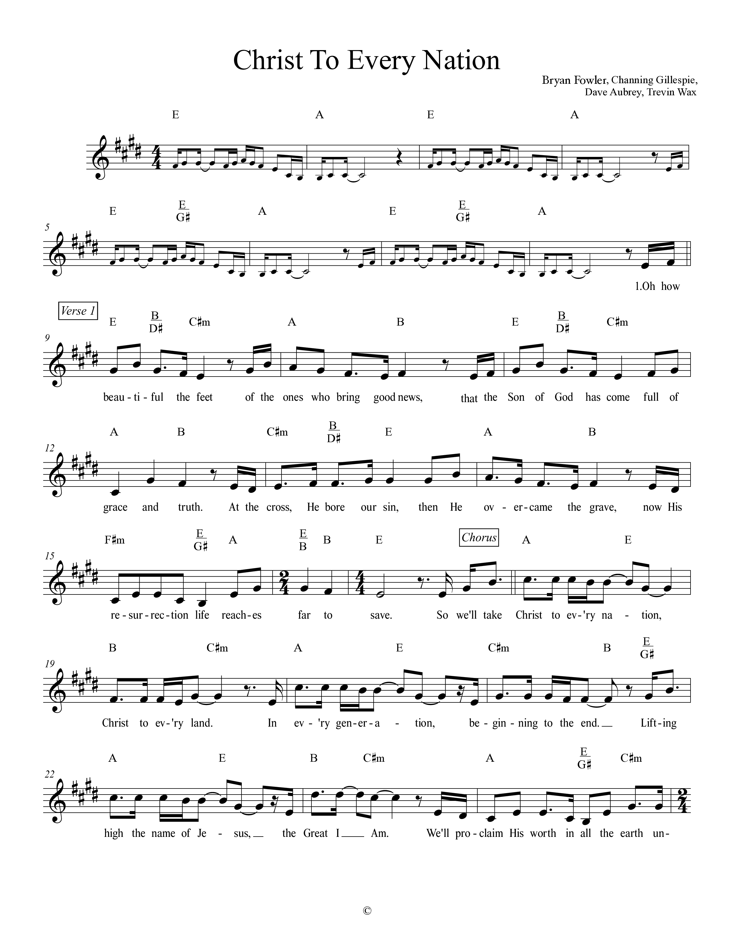 Christ To Every Nation Lead Sheet Melody (Stillcreek)