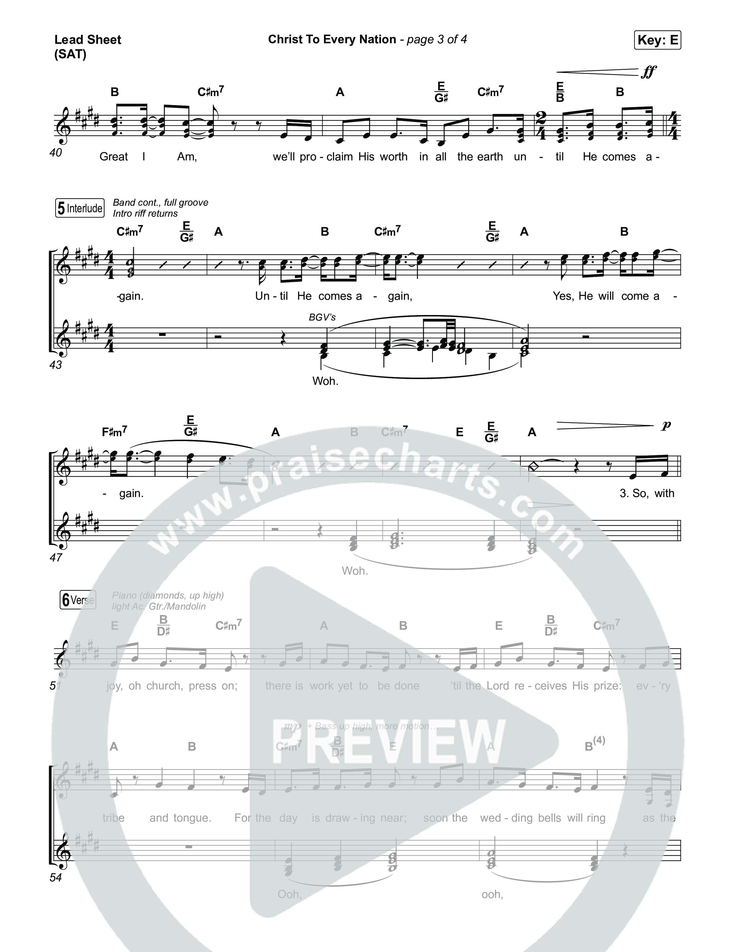 Christ To Every Nation Lead Sheet (SAT) (Stillcreek)