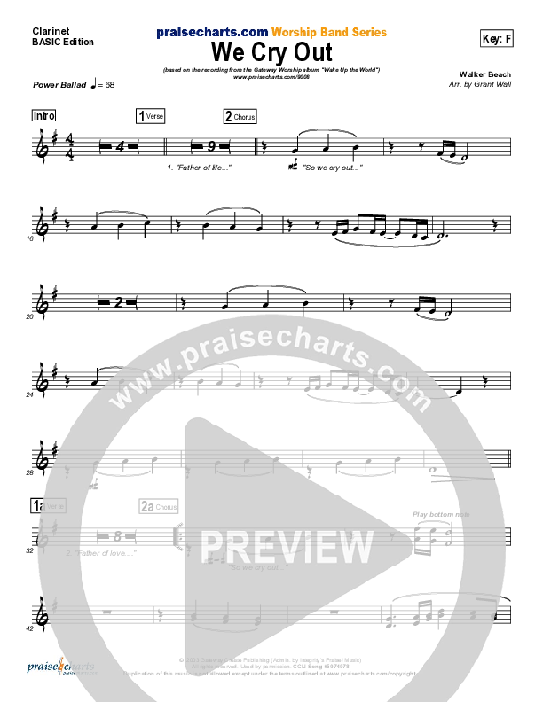 We Cry Out Clarinet (Gateway Worship)