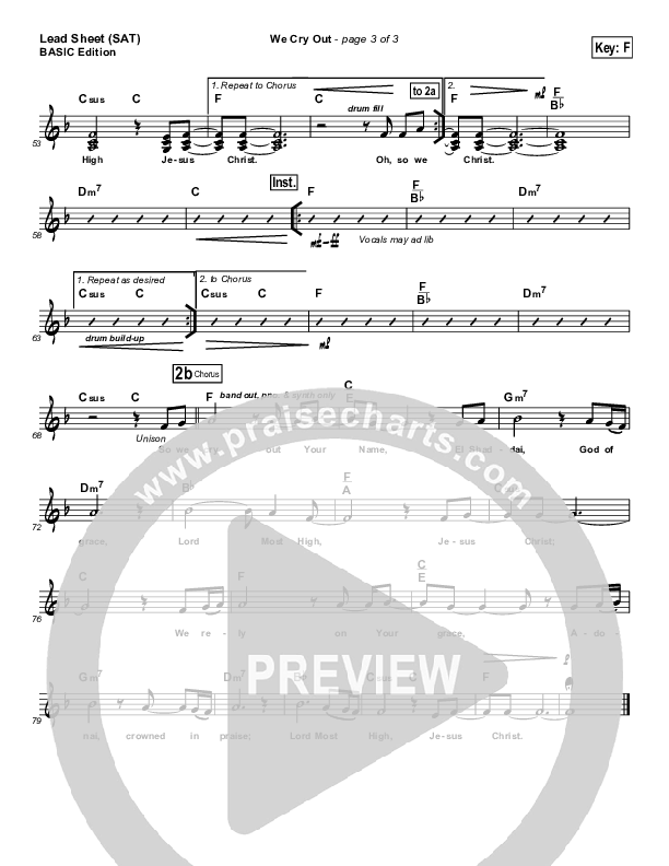 We Cry Out Lead Sheet (SAT) (Gateway Worship)