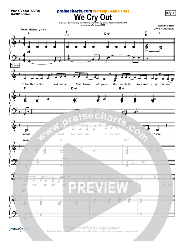 We Cry Out Piano/Vocal (Gateway Worship)