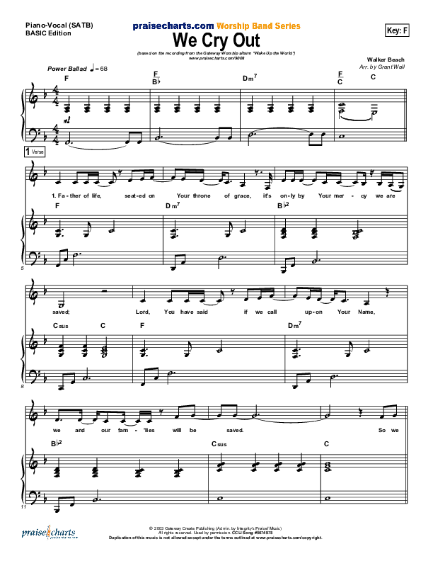 We Cry Out Piano/Vocal (SATB) (Gateway Worship)