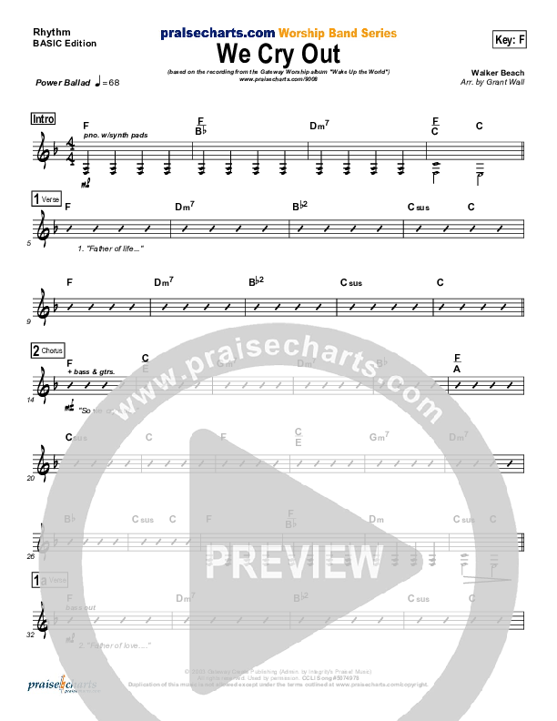 We Cry Out Rhythm Chart (Gateway Worship)