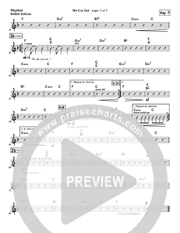 We Cry Out Rhythm Chart (Gateway Worship)