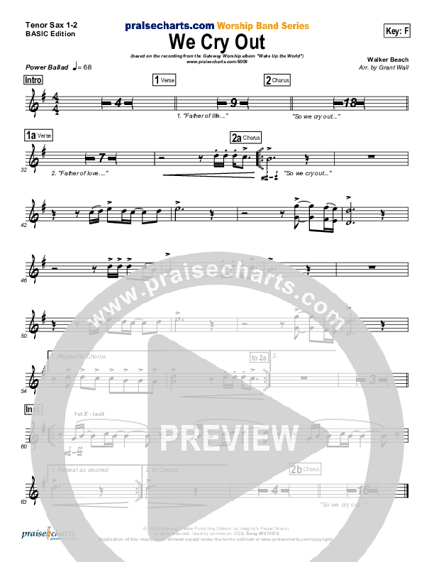 We Cry Out Tenor Sax 1/2 (Gateway Worship)