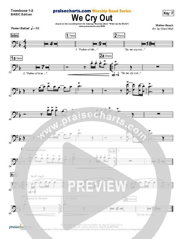 We Cry Out Trombone 1/2 (Gateway Worship)