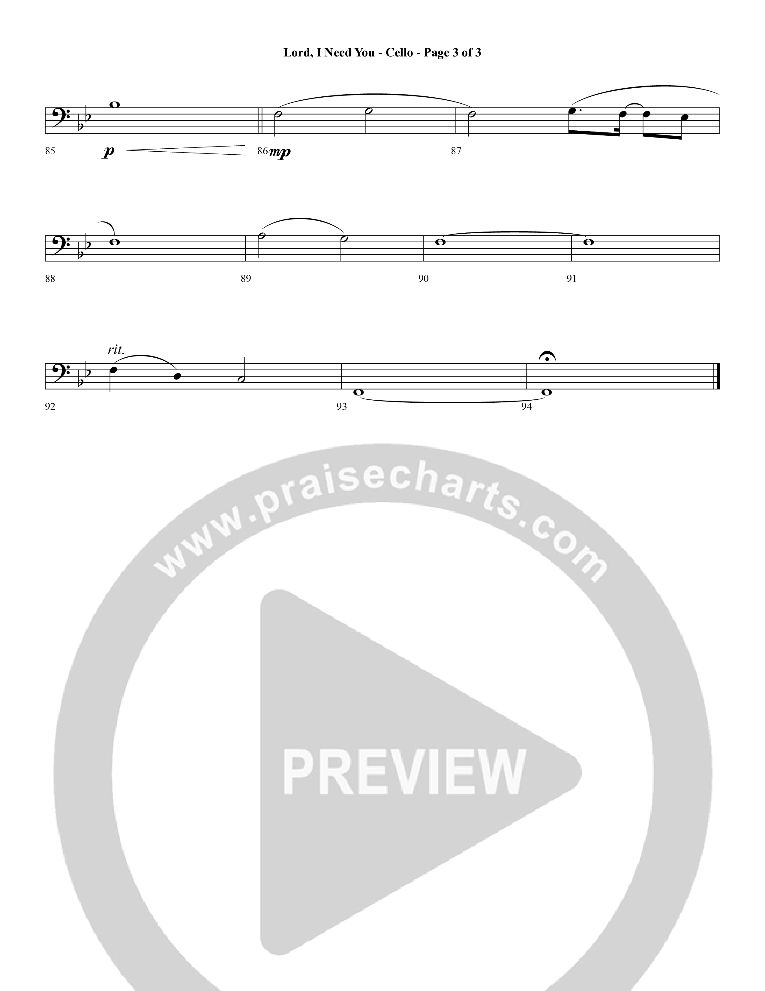 Lord I Need You (Choral Anthem SATB) Cello (Word Music Choral / Arr. Cliff Duren)