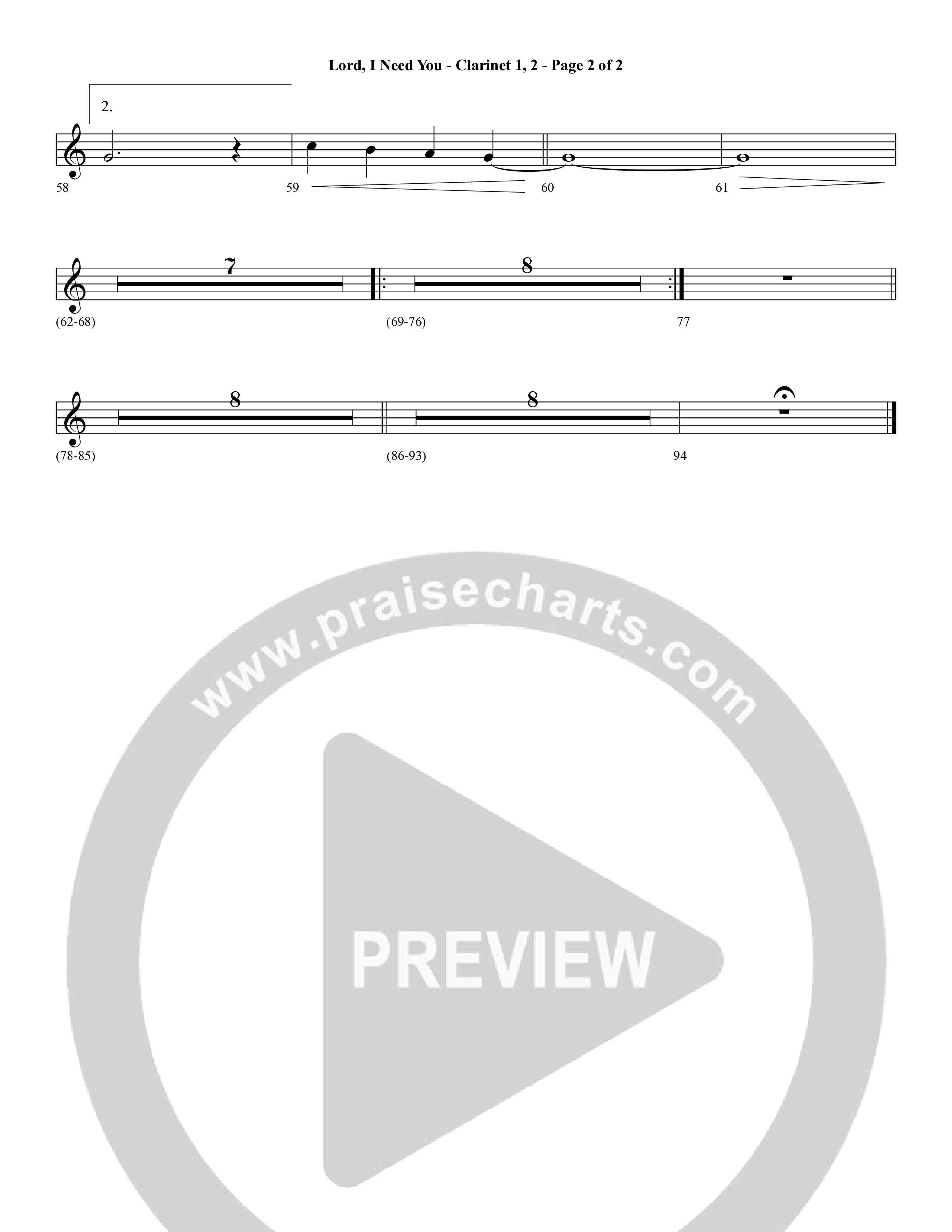 Lord I Need You (Choral Anthem SATB) Clarinet 1/2 (Word Music Choral / Arr. Cliff Duren)