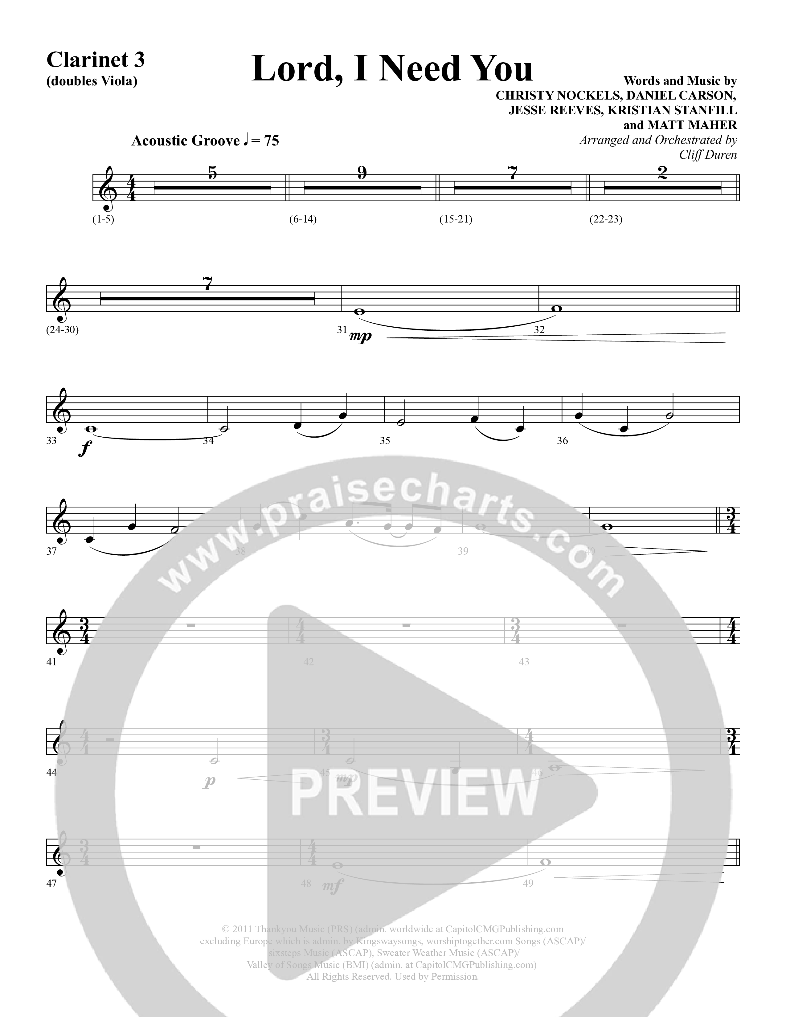 Lord I Need You (Choral Anthem SATB) Clarinet 3 (Word Music Choral / Arr. Cliff Duren)