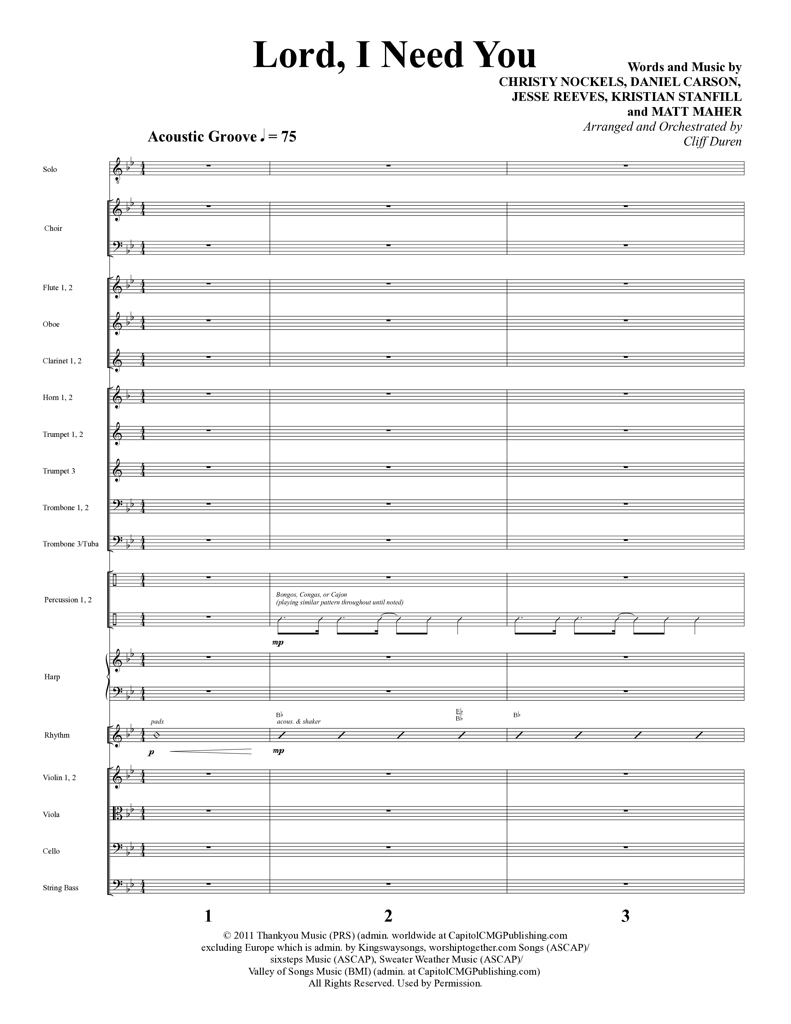 Lord I Need You (Choral Anthem SATB) Conductor's Score (Word Music Choral / Arr. Cliff Duren)