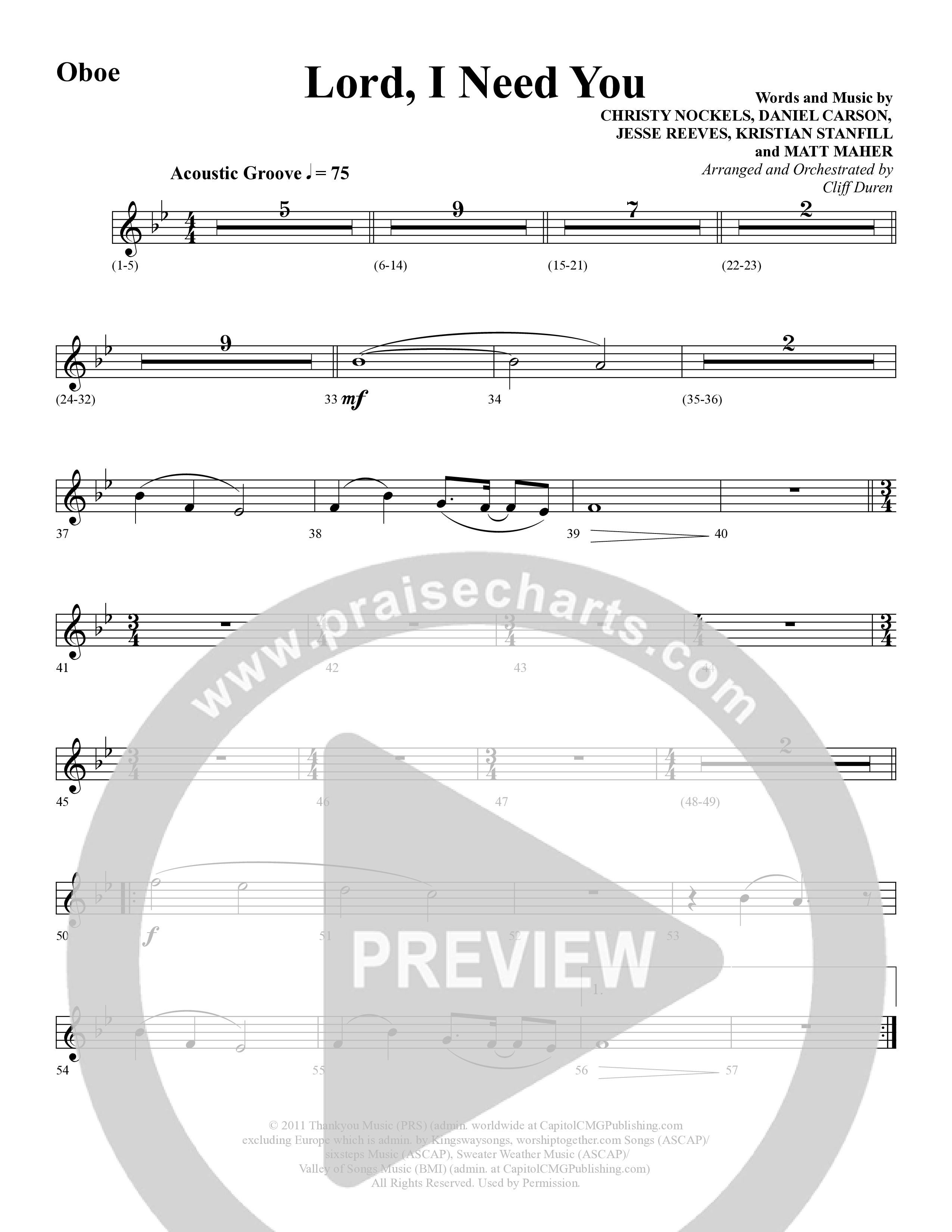 Lord I Need You (Choral Anthem SATB) Oboe (Word Music Choral / Arr. Cliff Duren)