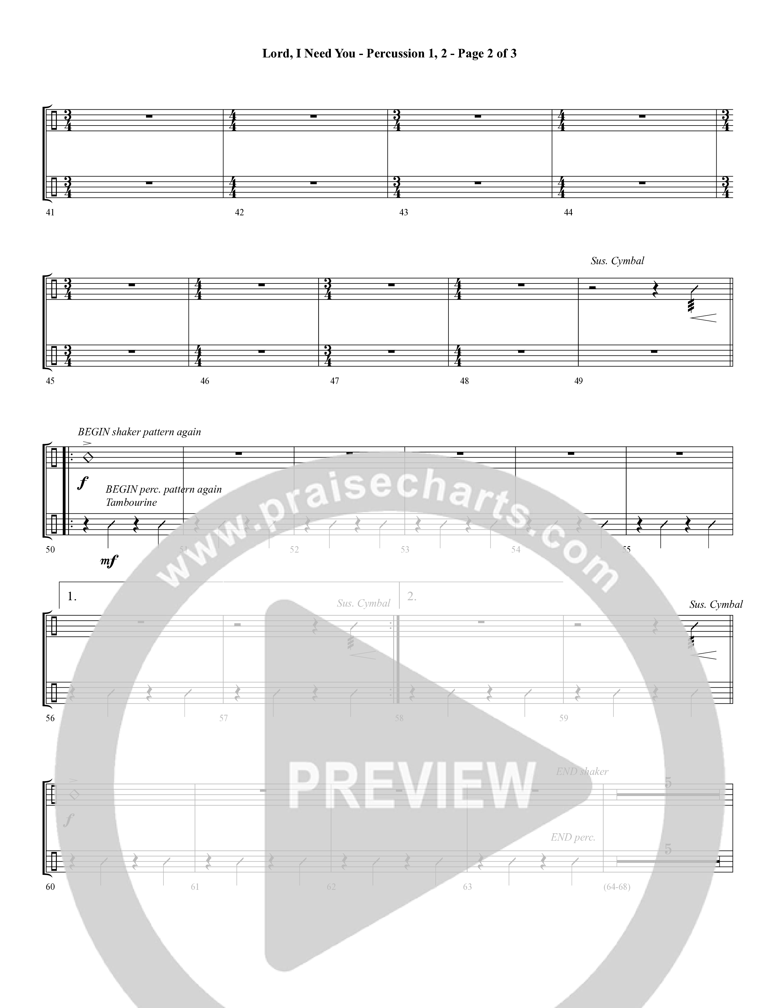 Lord I Need You (Choral Anthem SATB) Percussion 1/2 (Word Music Choral / Arr. Cliff Duren)