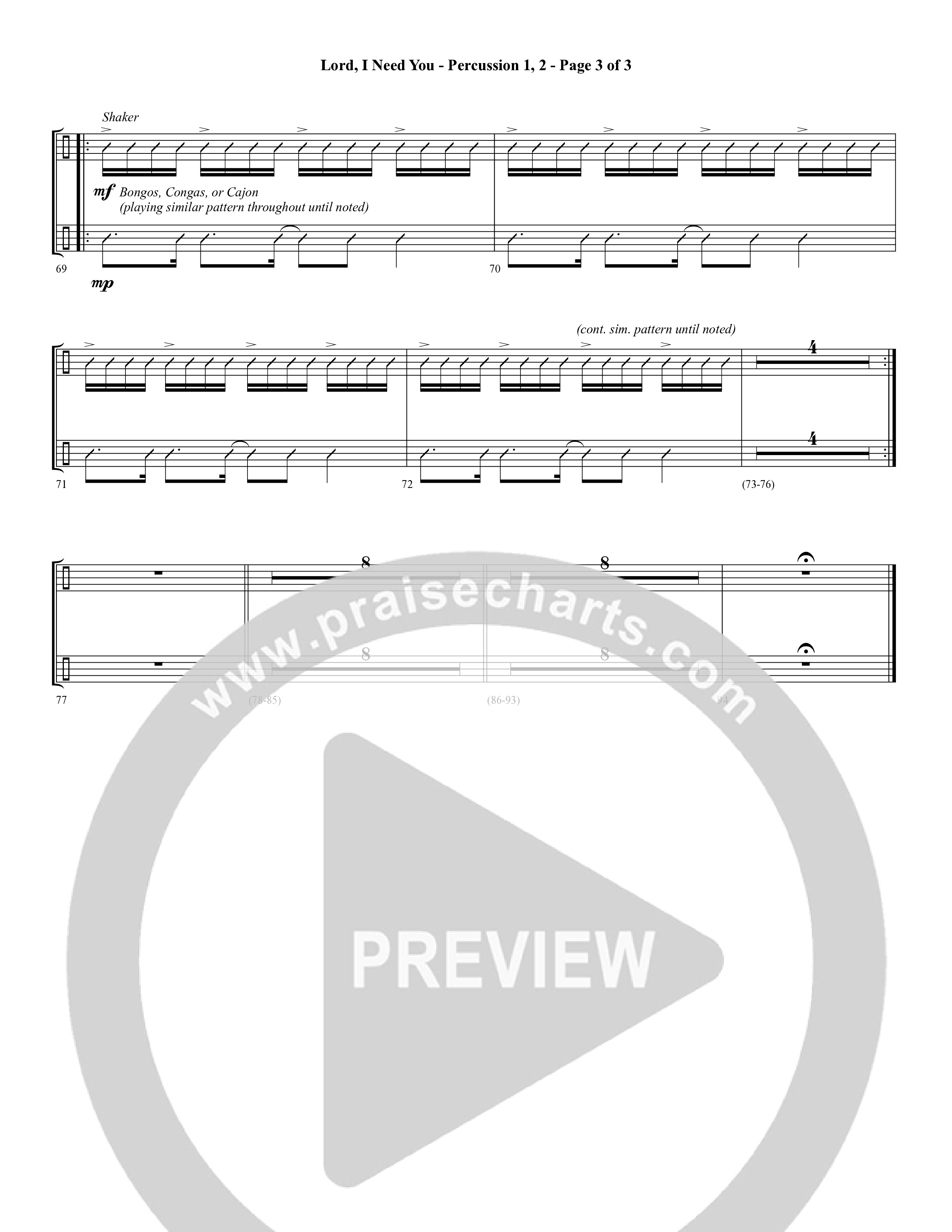 Lord I Need You (Choral Anthem SATB) Percussion 1/2 (Word Music Choral / Arr. Cliff Duren)