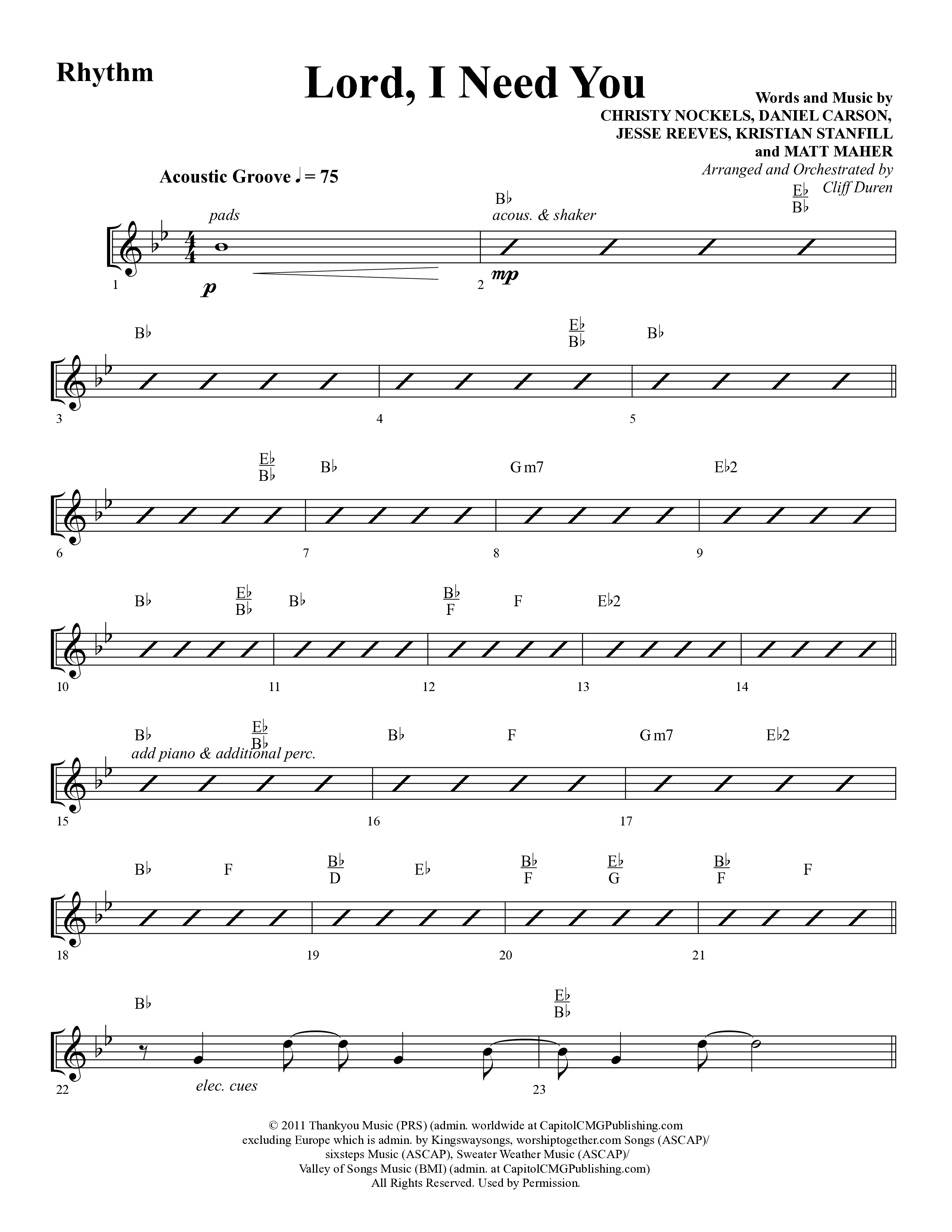 Lord I Need You (Choral Anthem SATB) Rhythm Chart (Word Music Choral / Arr. Cliff Duren)