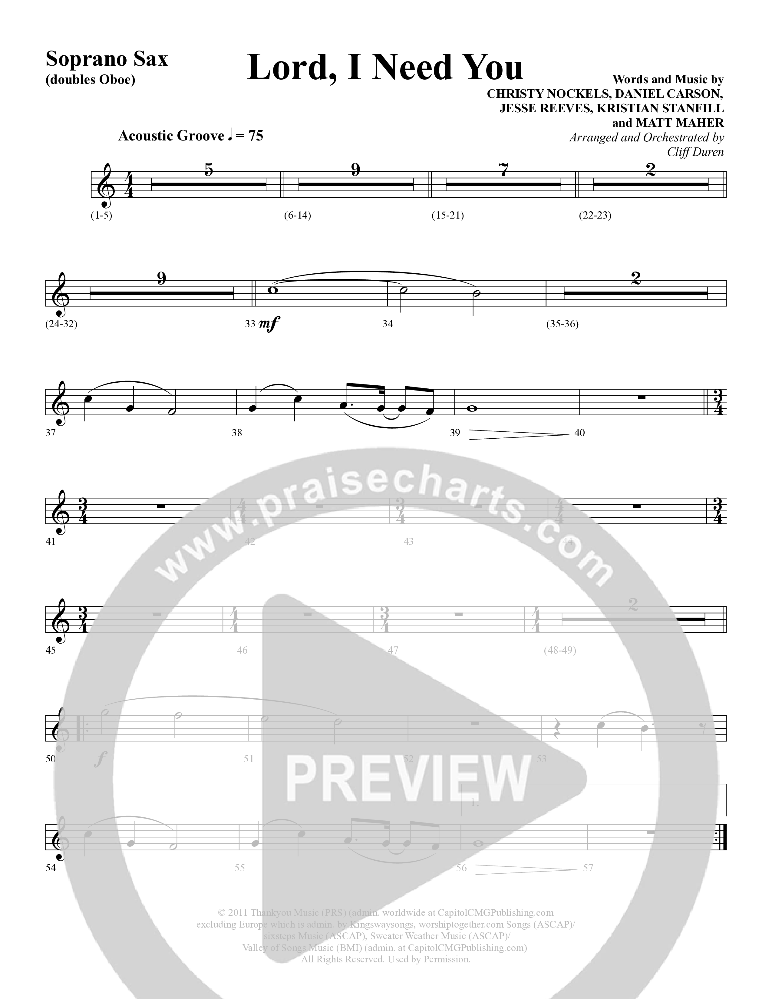 Lord I Need You (Choral Anthem SATB) Soprano Sax (Word Music Choral / Arr. Cliff Duren)