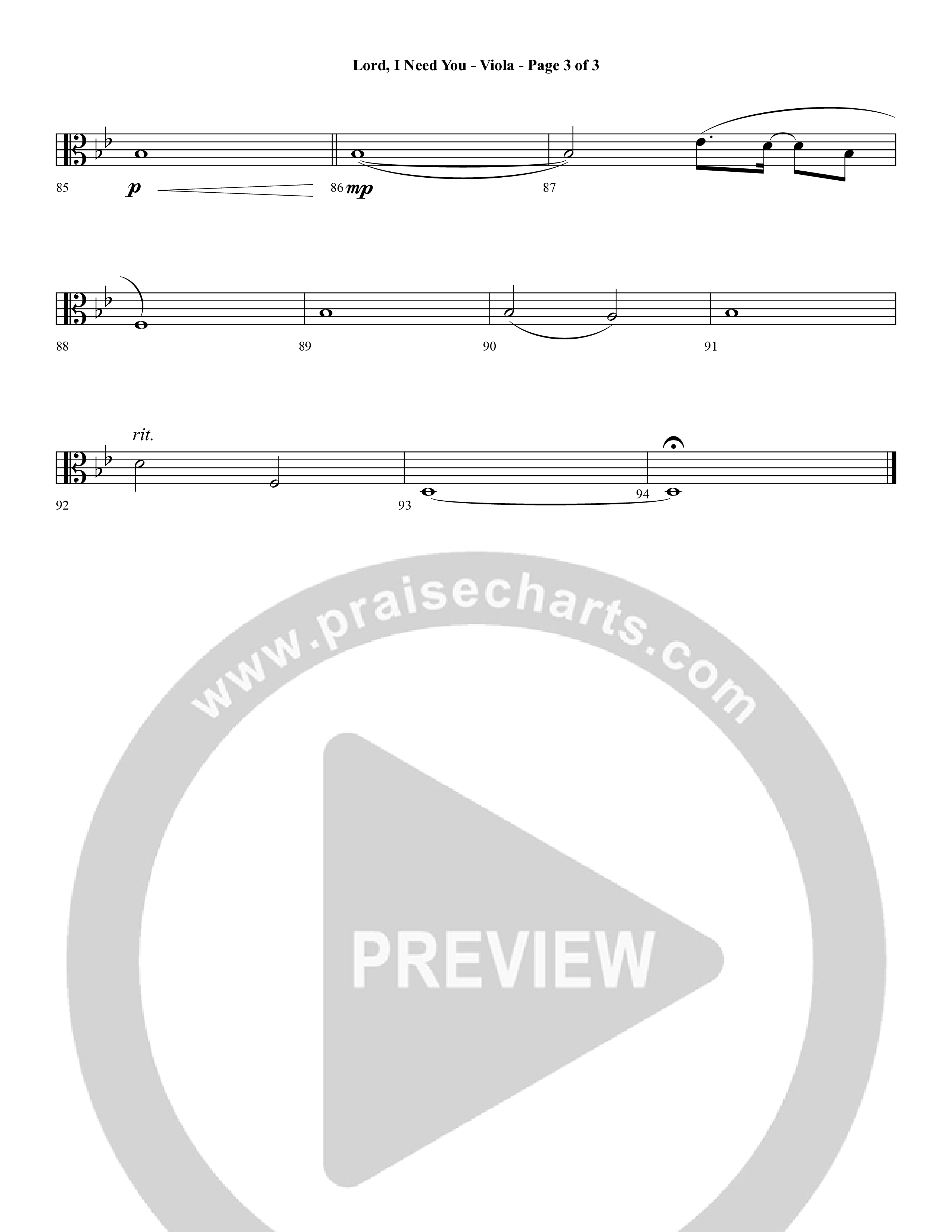 Lord I Need You (Choral Anthem SATB) Viola (Word Music Choral / Arr. Cliff Duren)