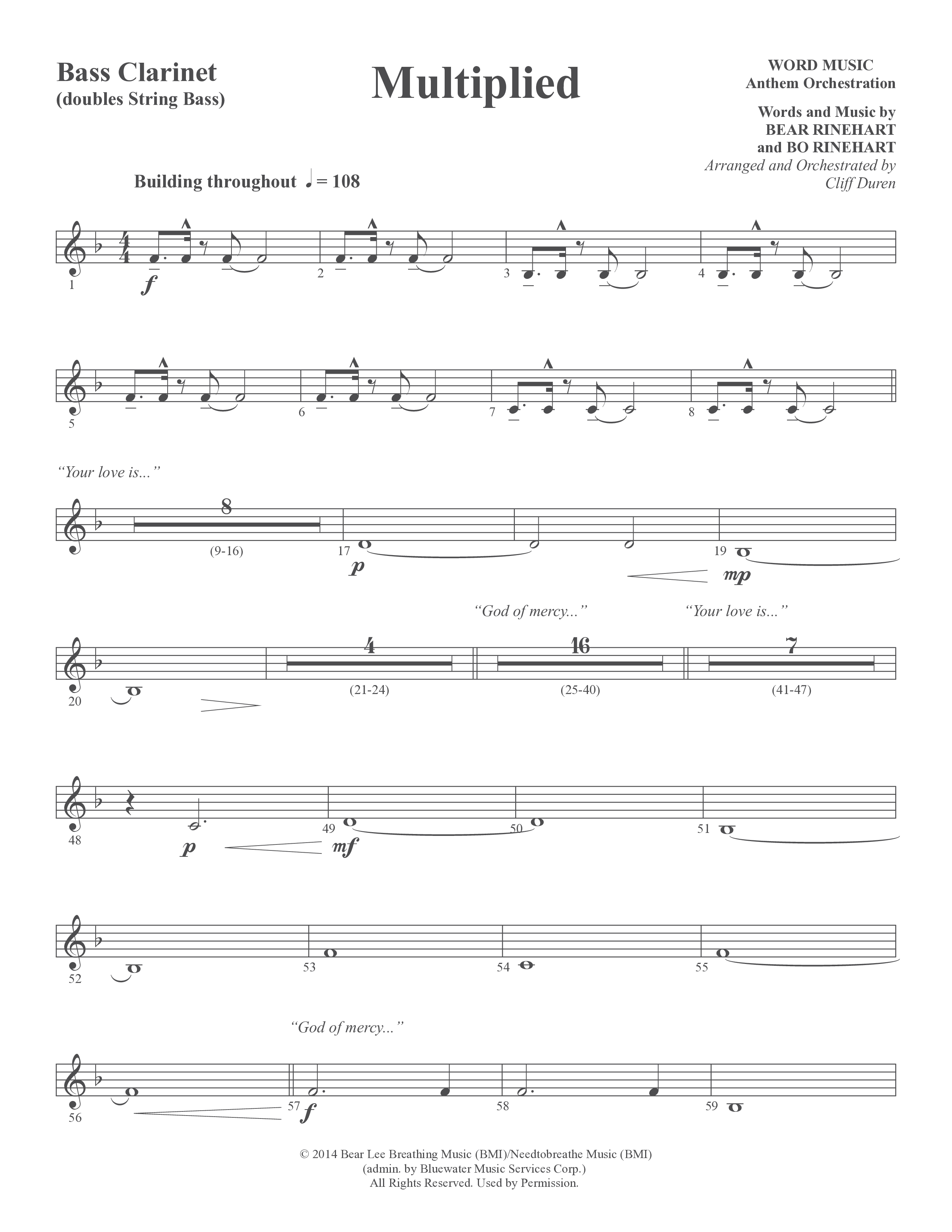 Multiplied (Choral Anthem SATB) Bass Clarinet (Word Music Choral / Arr. Cliff Duren)