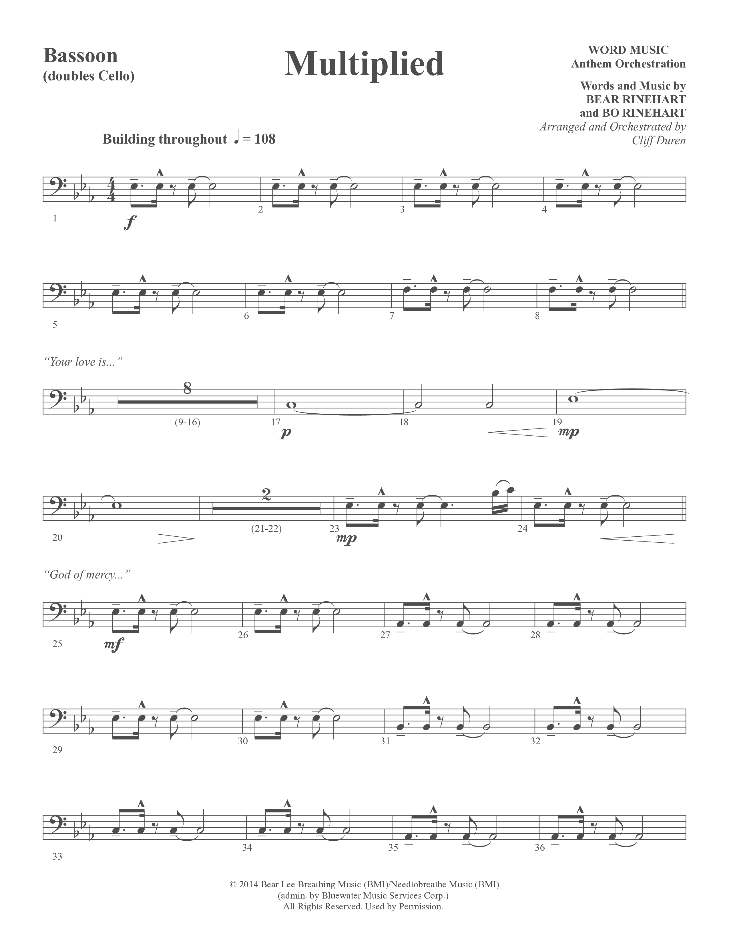 Multiplied (Choral Anthem SATB) Bassoon (Word Music Choral / Arr. Cliff Duren)