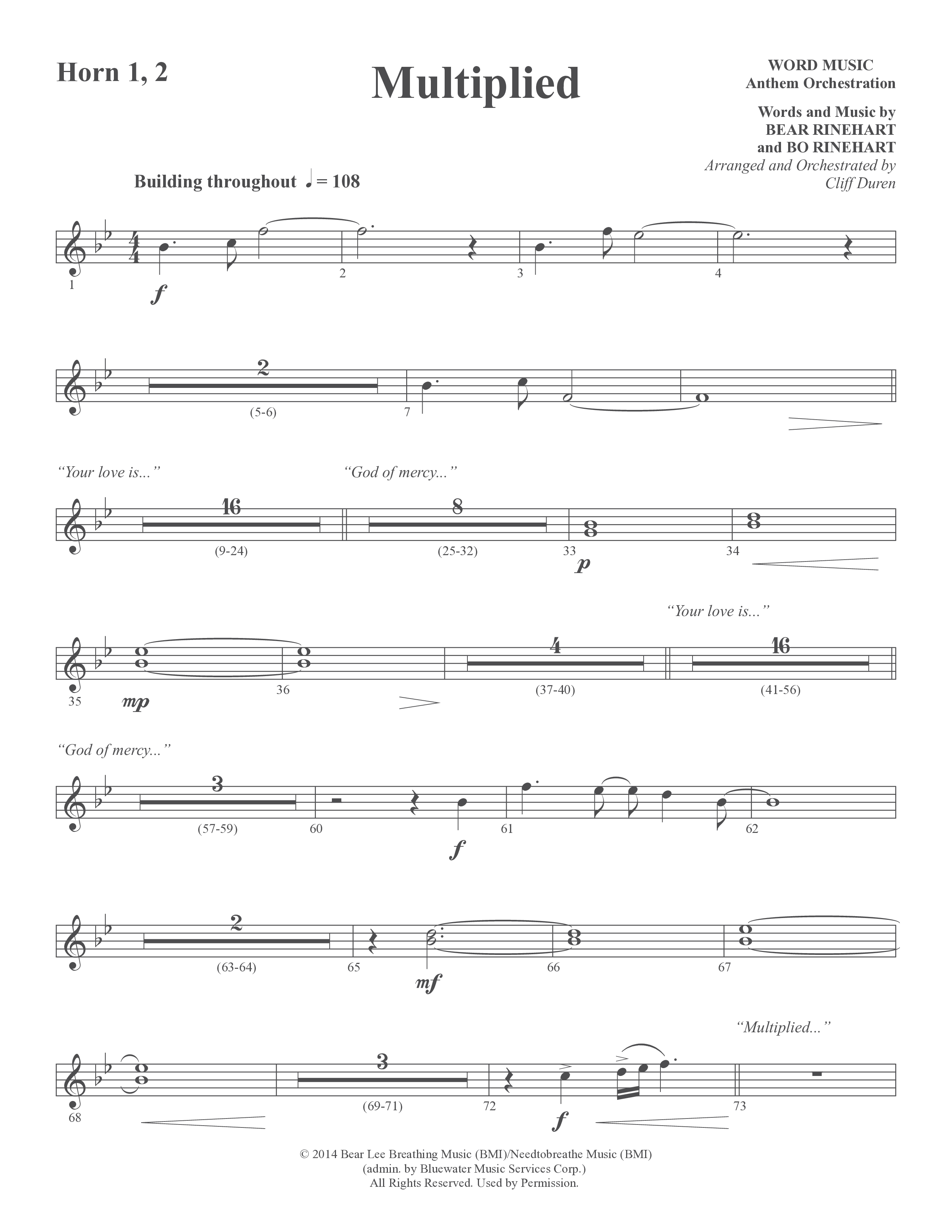 Multiplied (Choral Anthem SATB) French Horn (Word Music Choral / Arr. Cliff Duren)