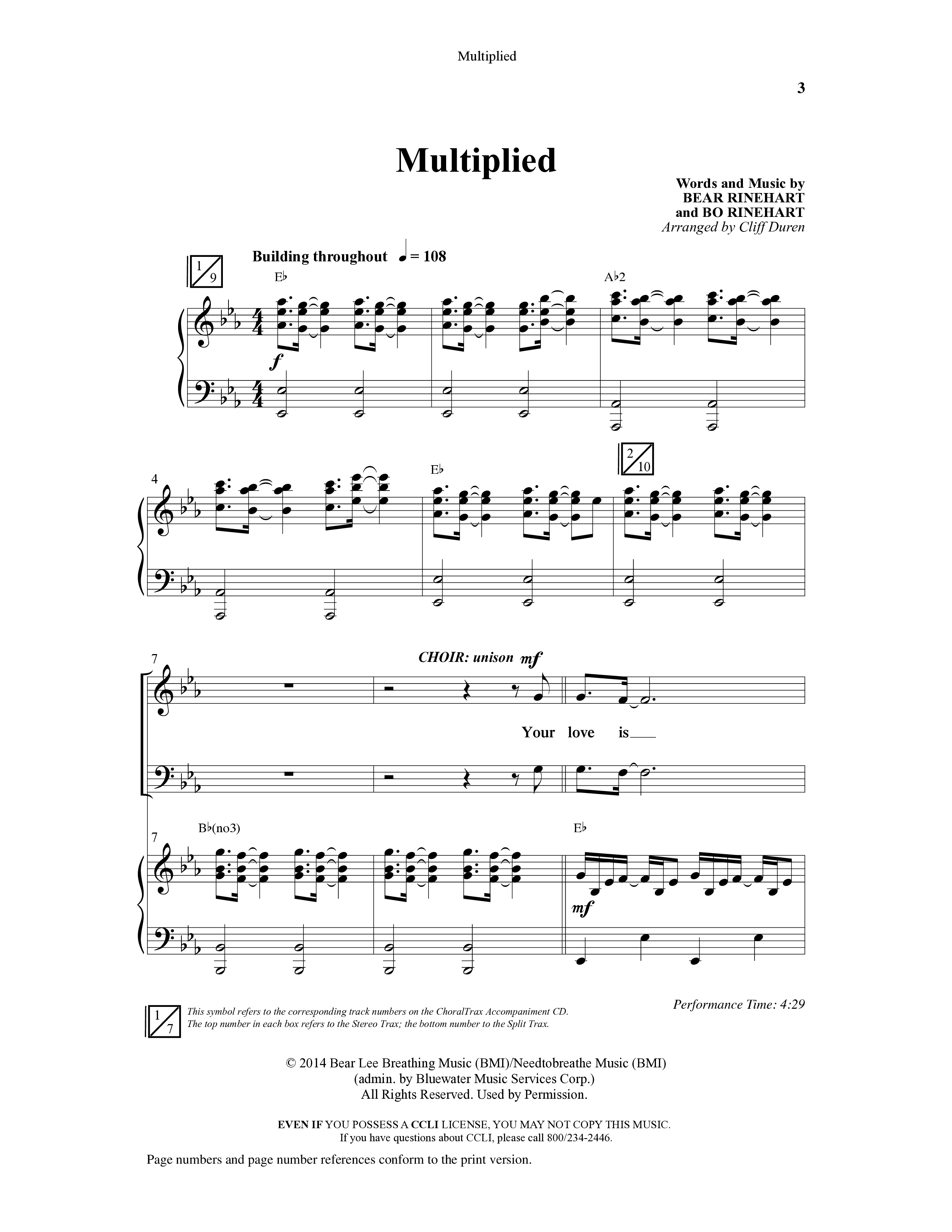 Multiplied (Choral Anthem SATB) Anthem (SATB/Piano) (Word Music Choral / Arr. Cliff Duren)