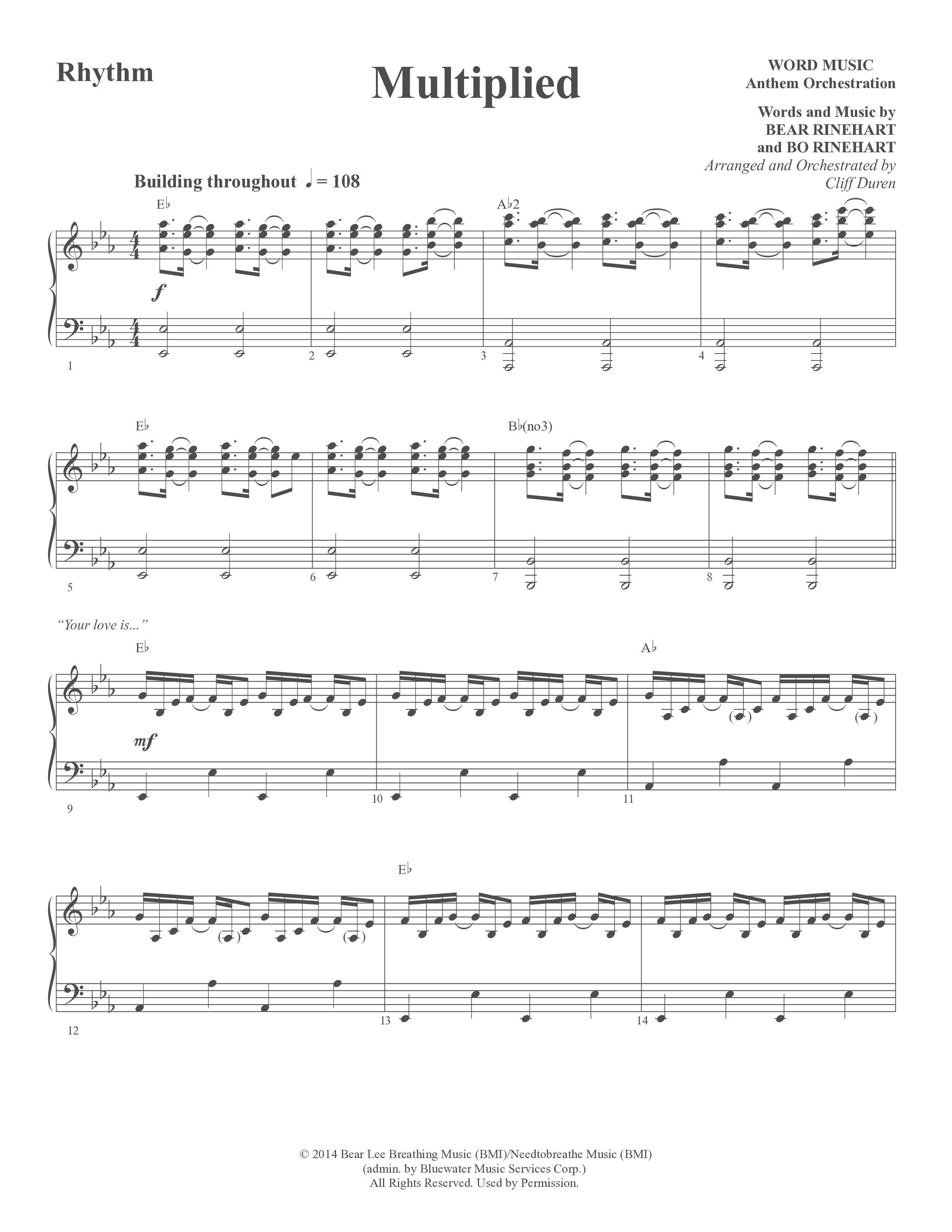 Multiplied (Choral Anthem SATB) Rhythm Chart (Word Music Choral / Arr. Cliff Duren)