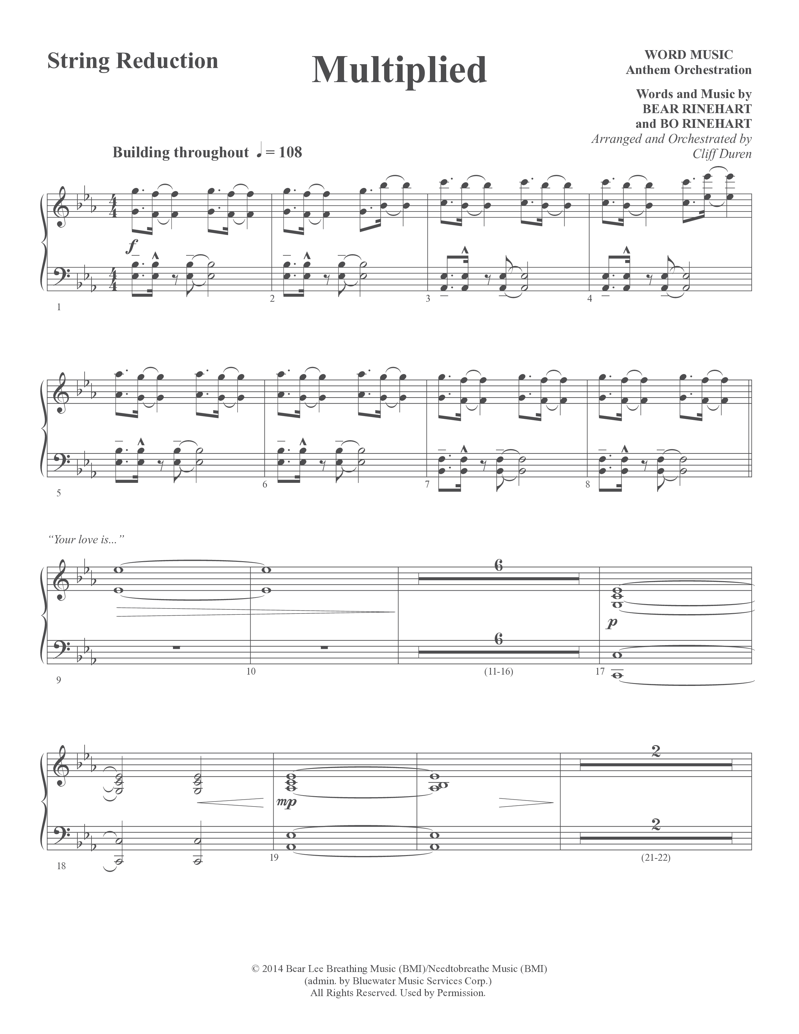Multiplied (Choral Anthem SATB) String Reduction (Word Music Choral / Arr. Cliff Duren)