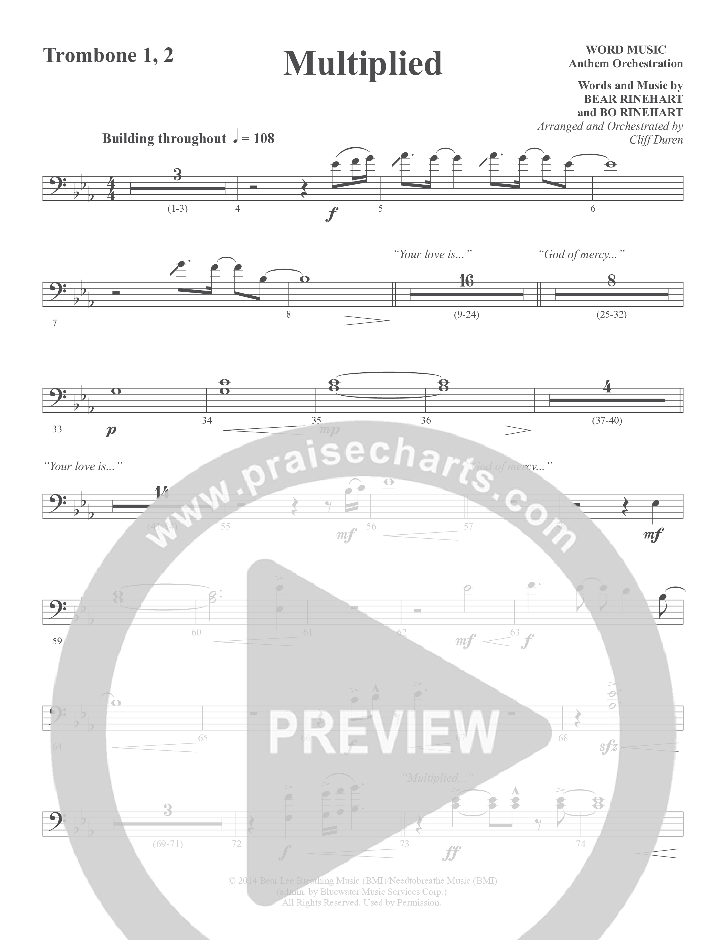 Multiplied (Choral Anthem SATB) Trombone 1/2 (Word Music Choral / Arr. Cliff Duren)