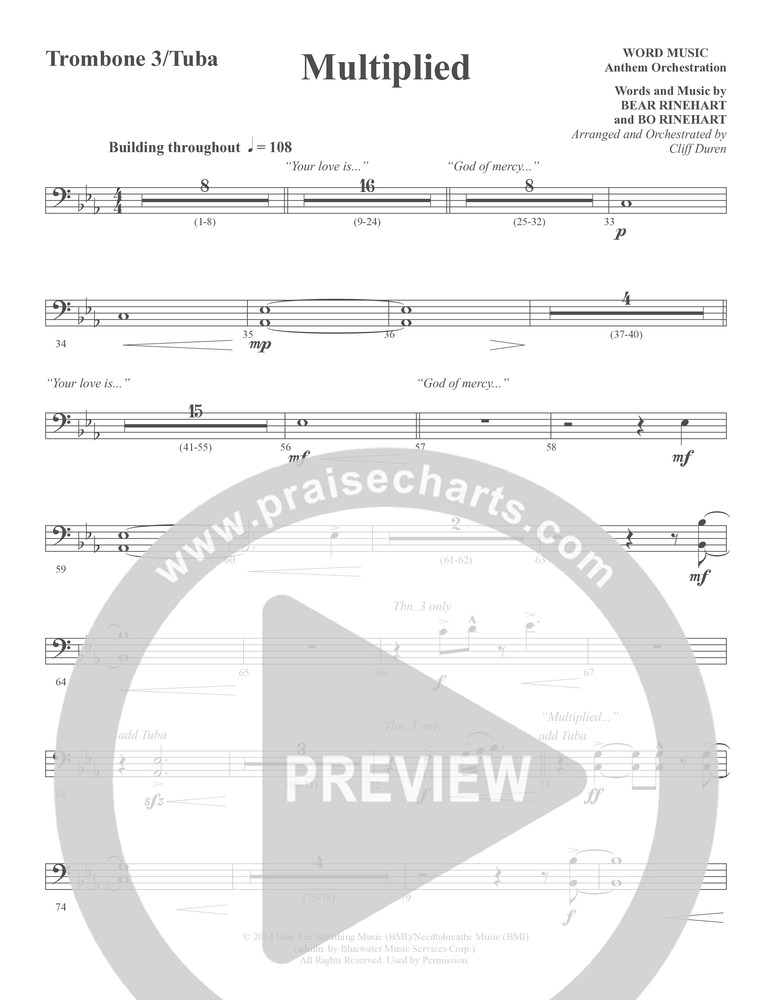 Multiplied (Choral Anthem SATB) Trombone 3/Tuba (Word Music Choral / Arr. Cliff Duren)