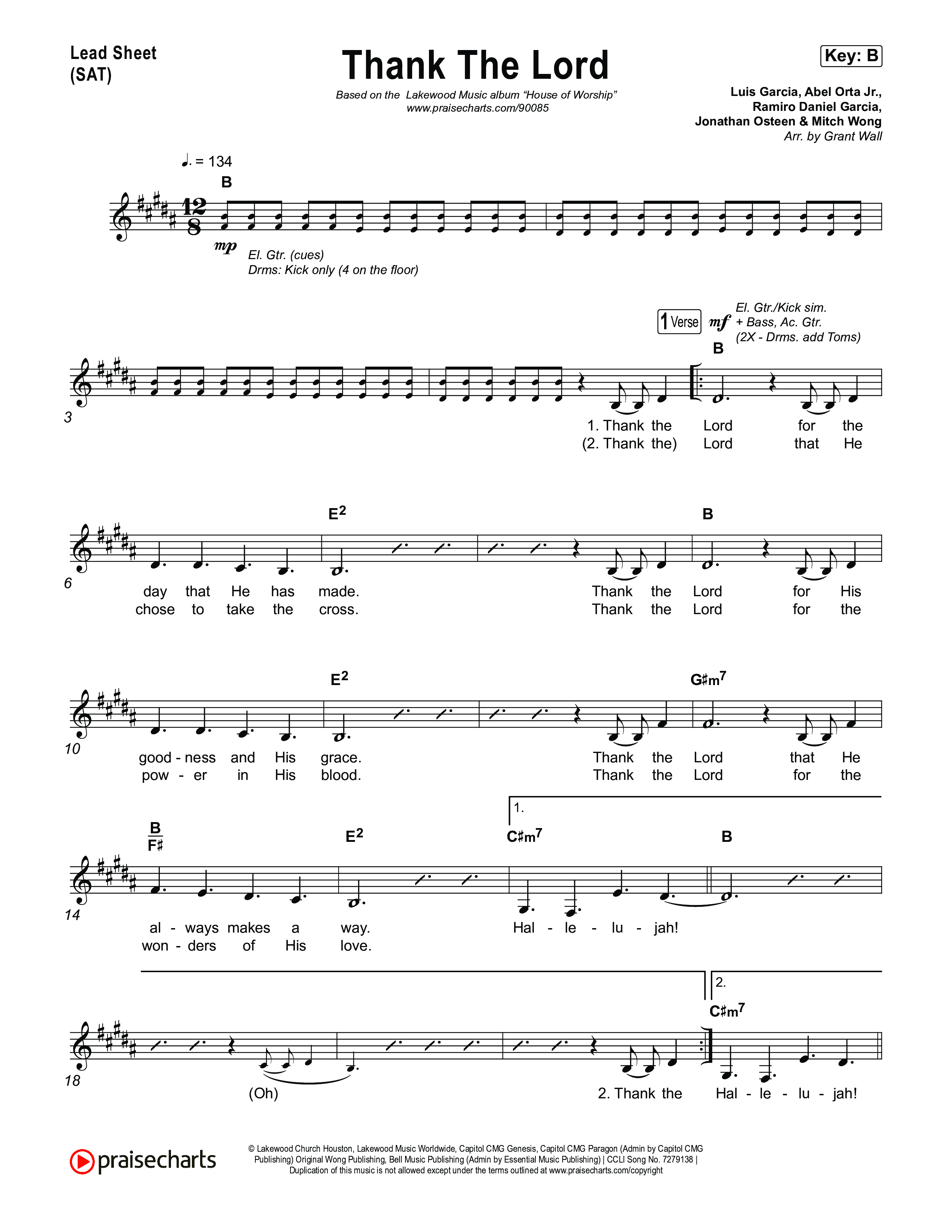 Thank The Lord Lead Sheet (SAT) (Lakewood Music)