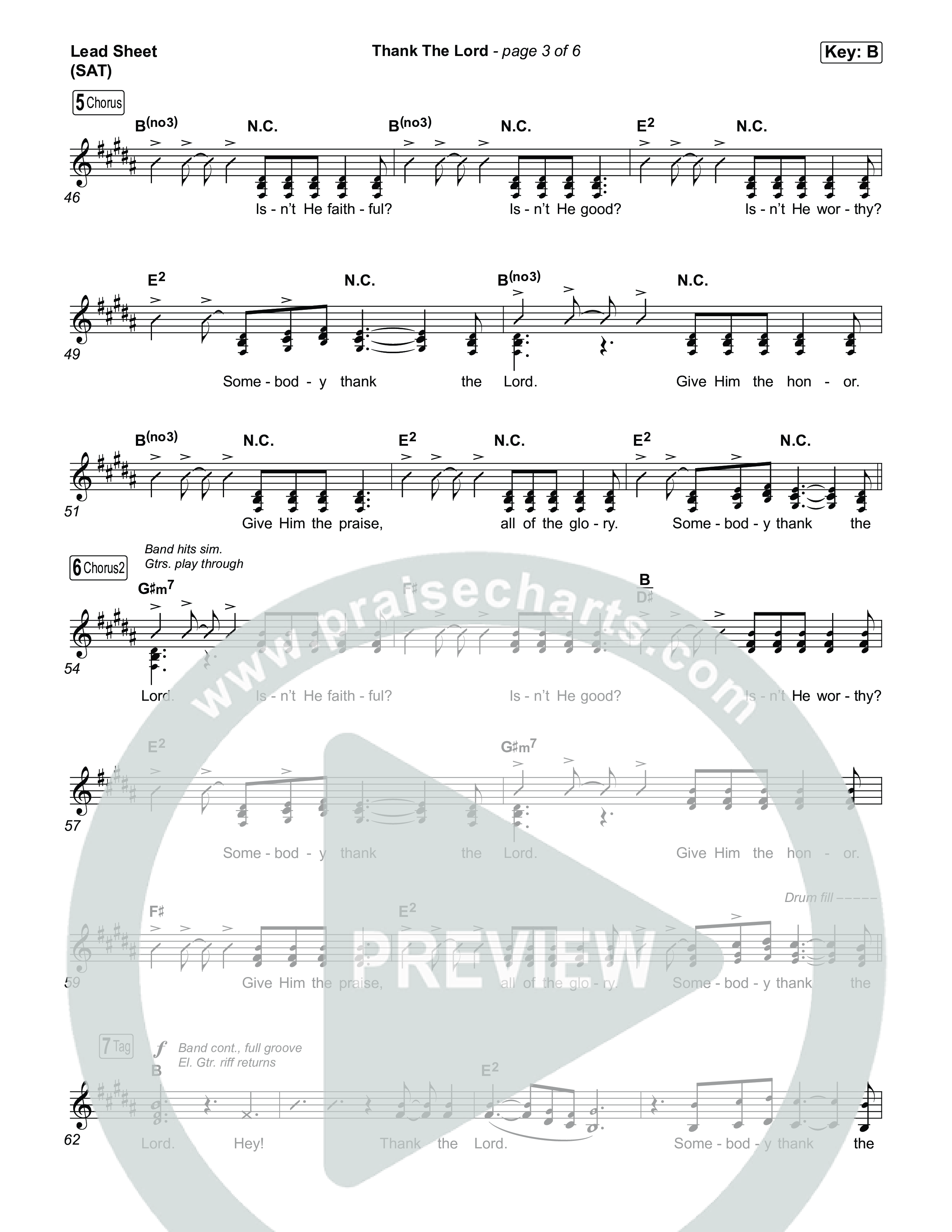 Thank The Lord Lead Sheet (SAT) (Lakewood Music)