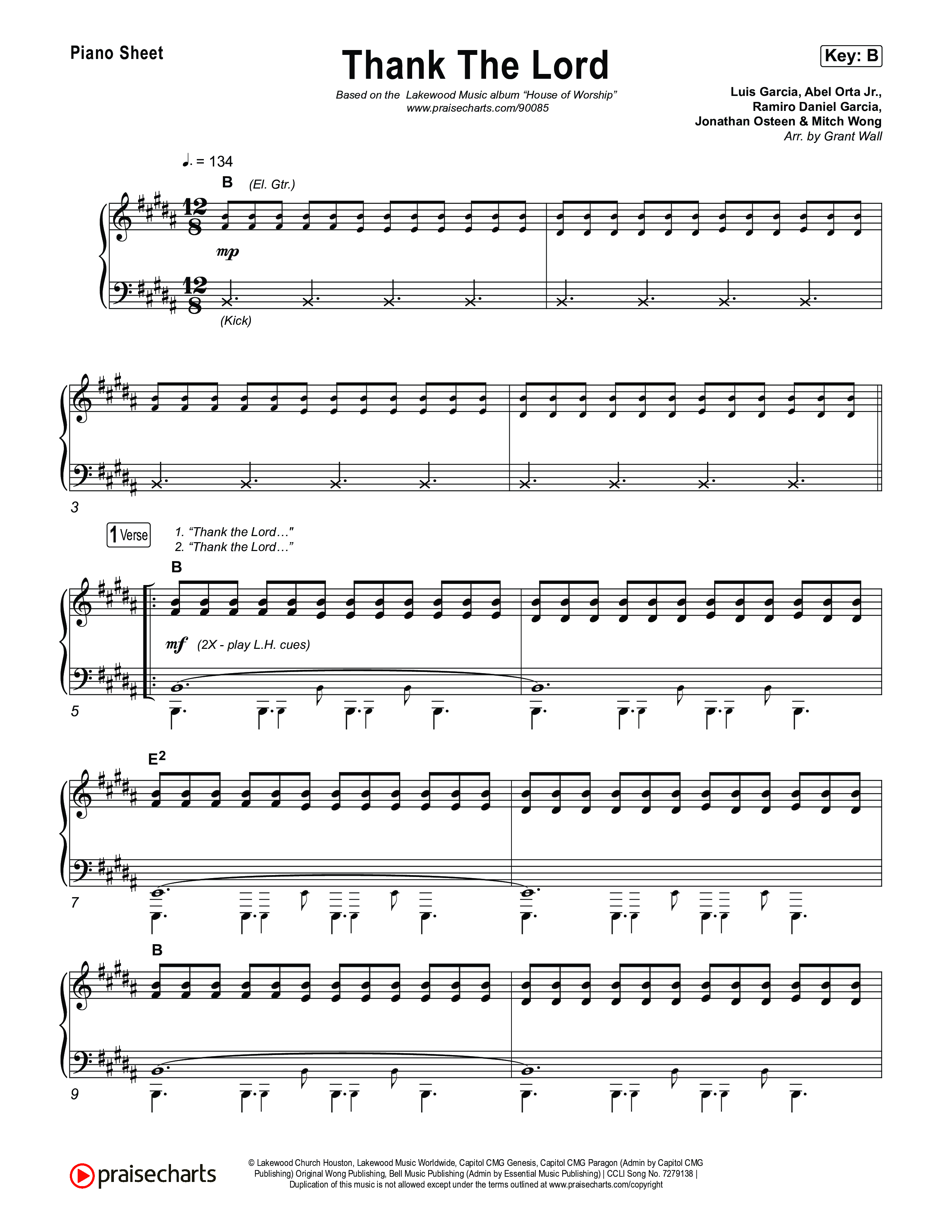 Thank The Lord Piano Sheet (Lakewood Music)