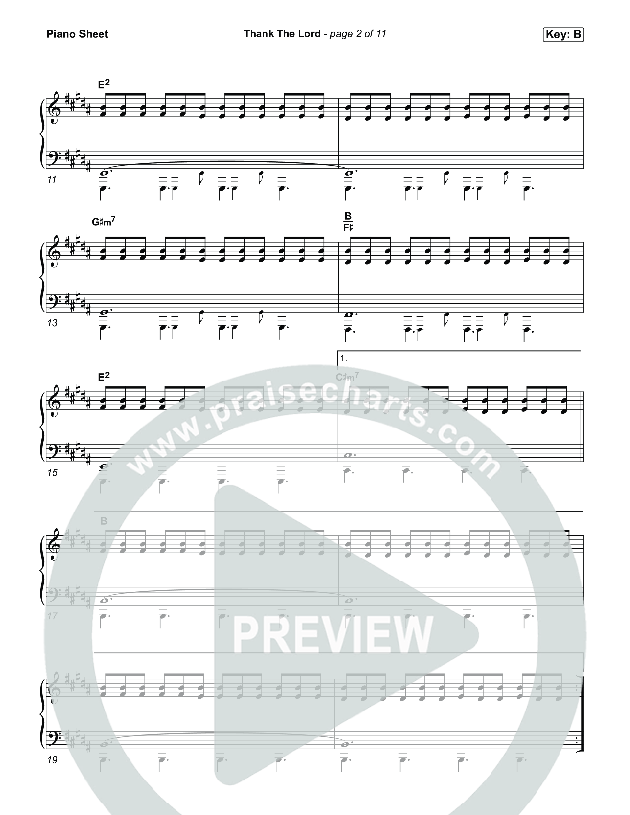 Thank The Lord Piano Sheet (Lakewood Music)