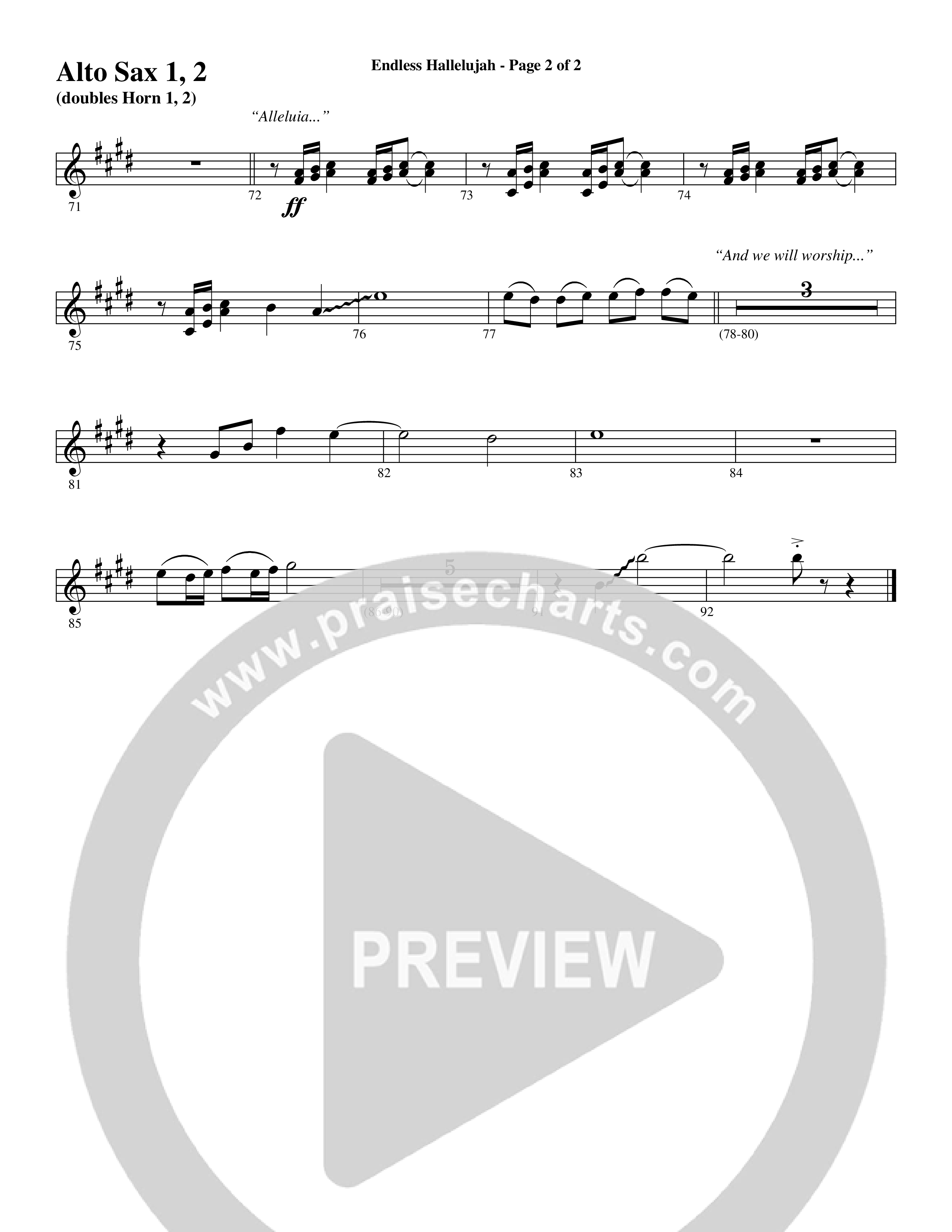 Endless Hallelujah (Choral Anthem SATB) Alto Sax 1/2 (Word Music Choral / Arr. Russell Mauldin)