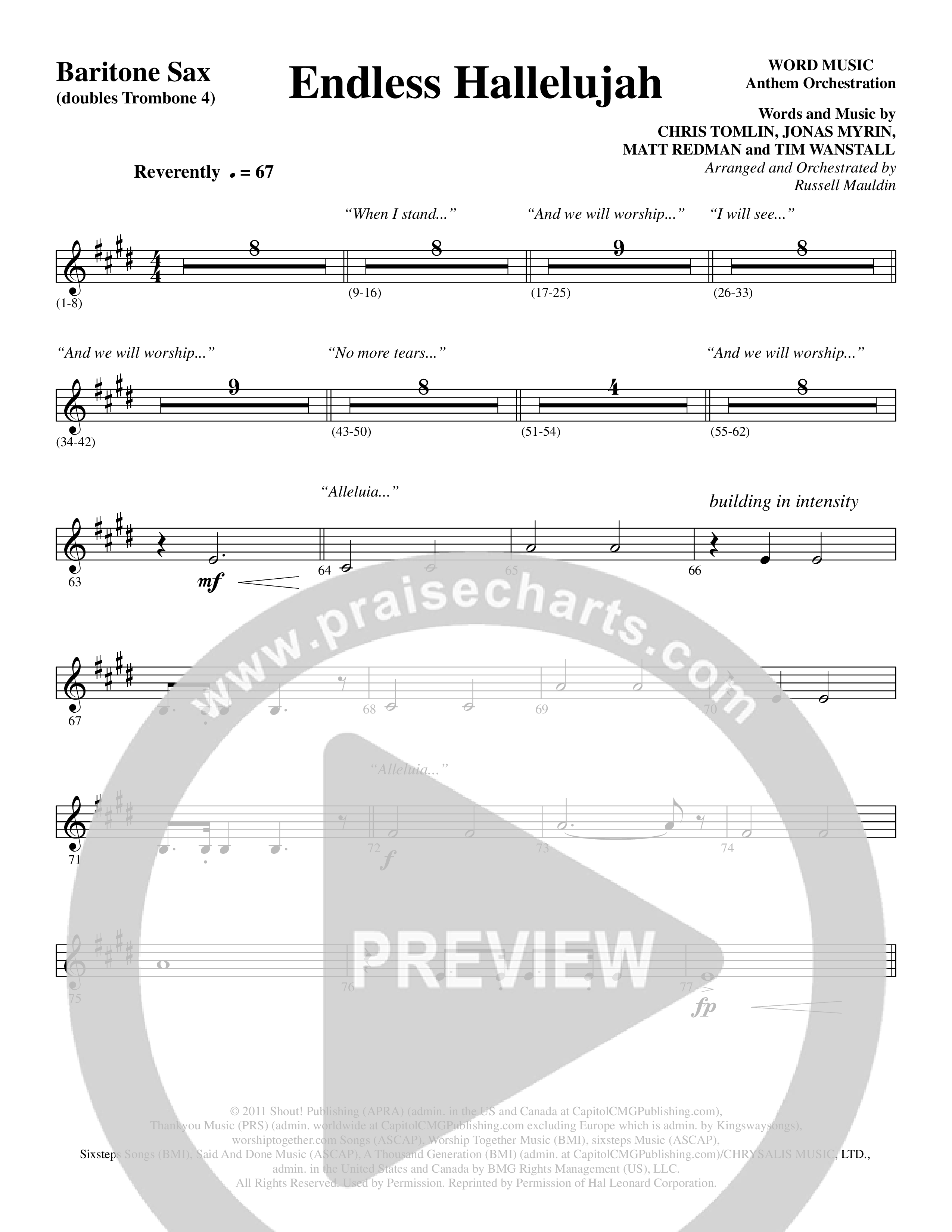 Endless Hallelujah (Choral Anthem SATB) Bari Sax (Word Music Choral / Arr. Russell Mauldin)