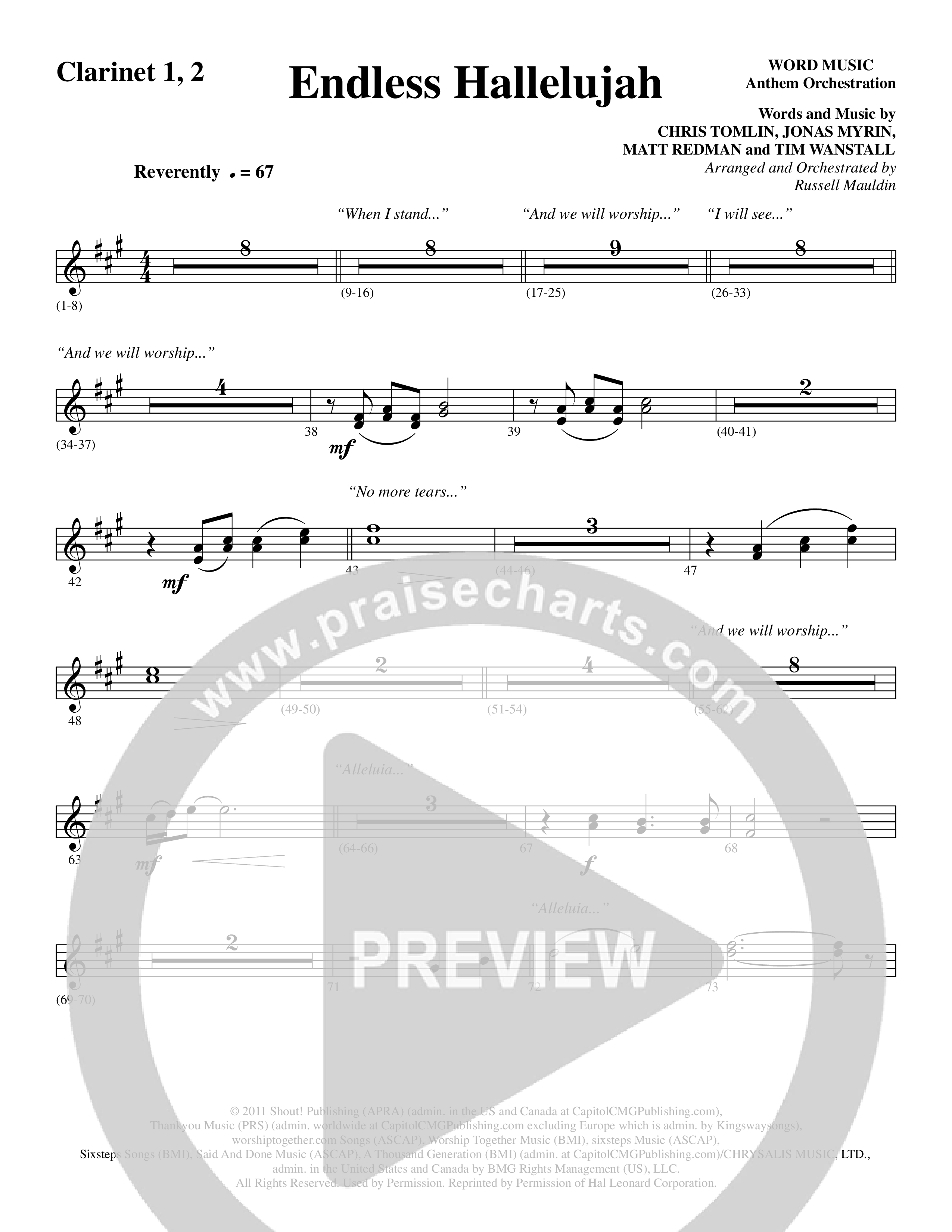 Endless Hallelujah (Choral Anthem SATB) Clarinet 1/2 (Word Music Choral / Arr. Russell Mauldin)
