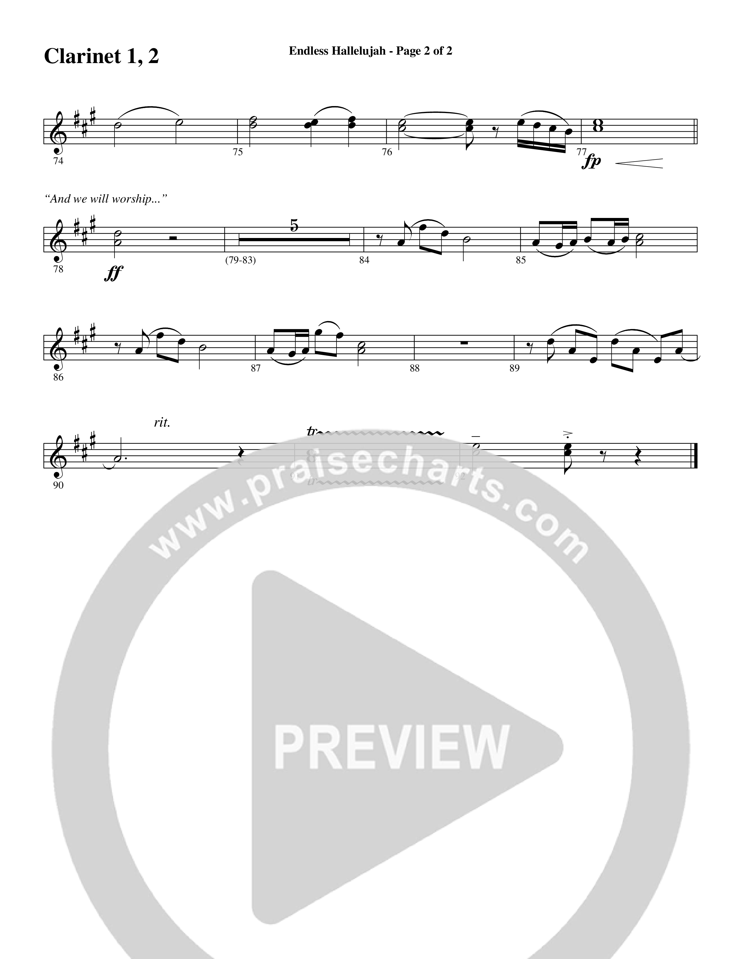 Endless Hallelujah (Choral Anthem SATB) Clarinet 1/2 (Word Music Choral / Arr. Russell Mauldin)