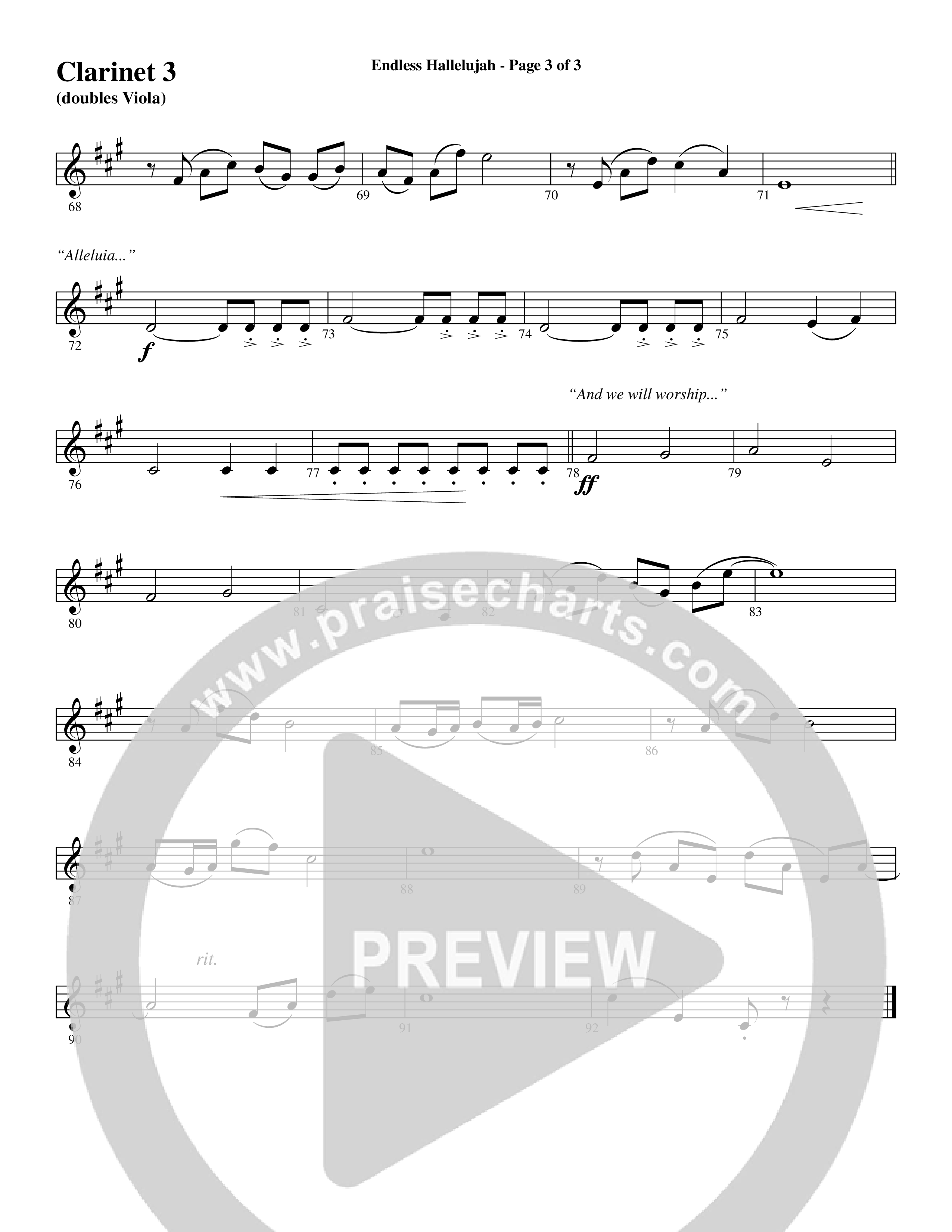 Endless Hallelujah (Choral Anthem SATB) Clarinet 3 (Word Music Choral / Arr. Russell Mauldin)