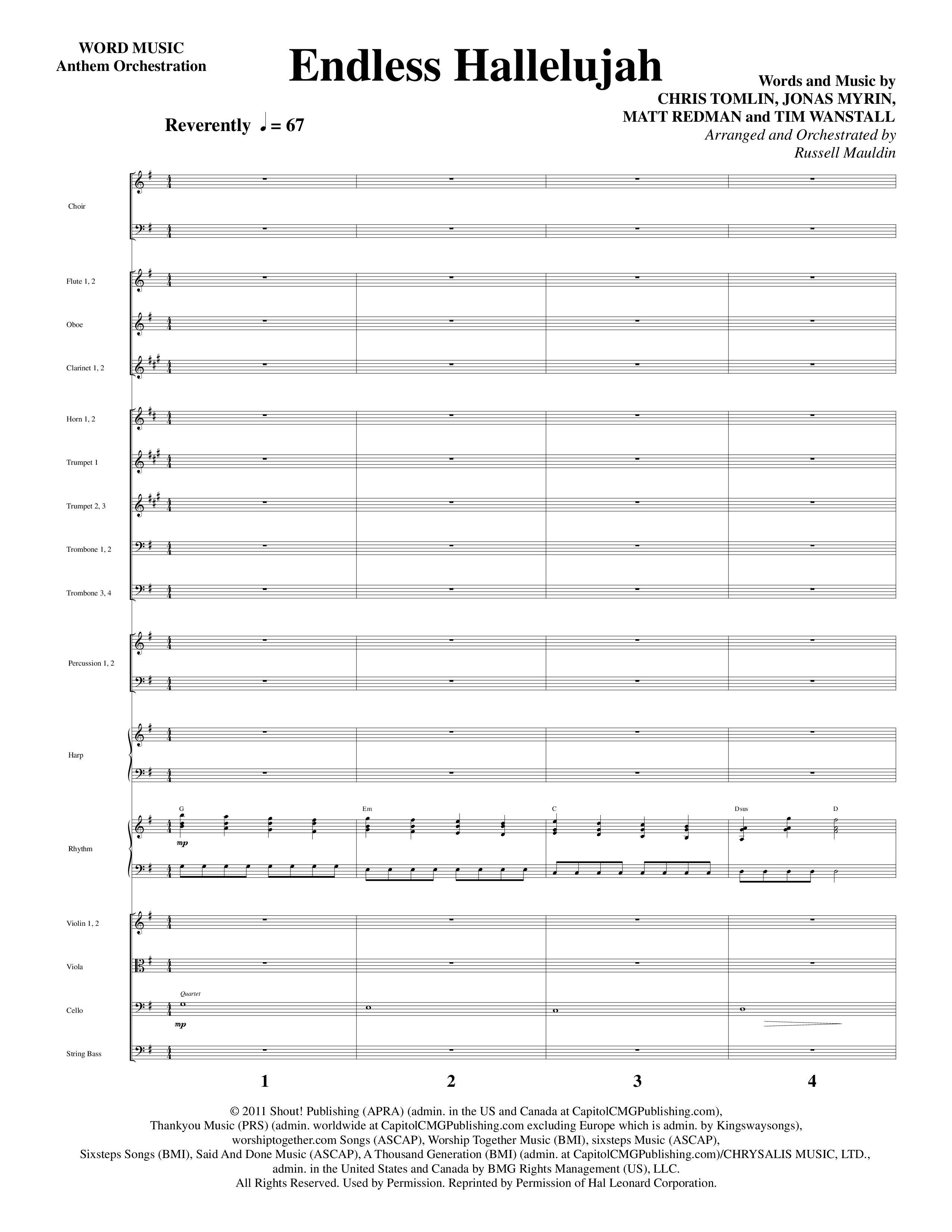 Endless Hallelujah (Choral Anthem SATB) Orchestration (Word Music Choral / Arr. Russell Mauldin)