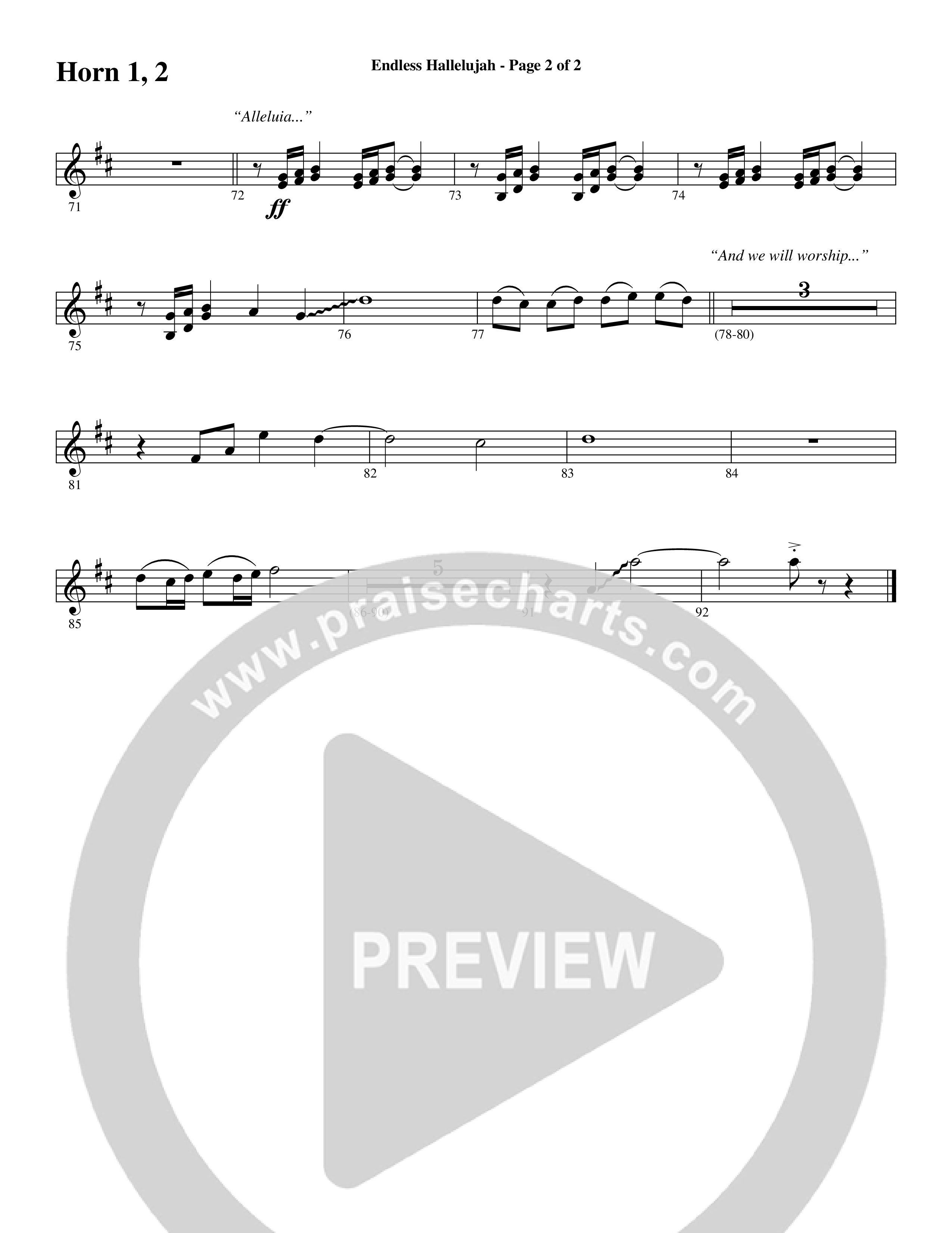 Endless Hallelujah (Choral Anthem SATB) French Horn 1/2 (Word Music Choral / Arr. Russell Mauldin)
