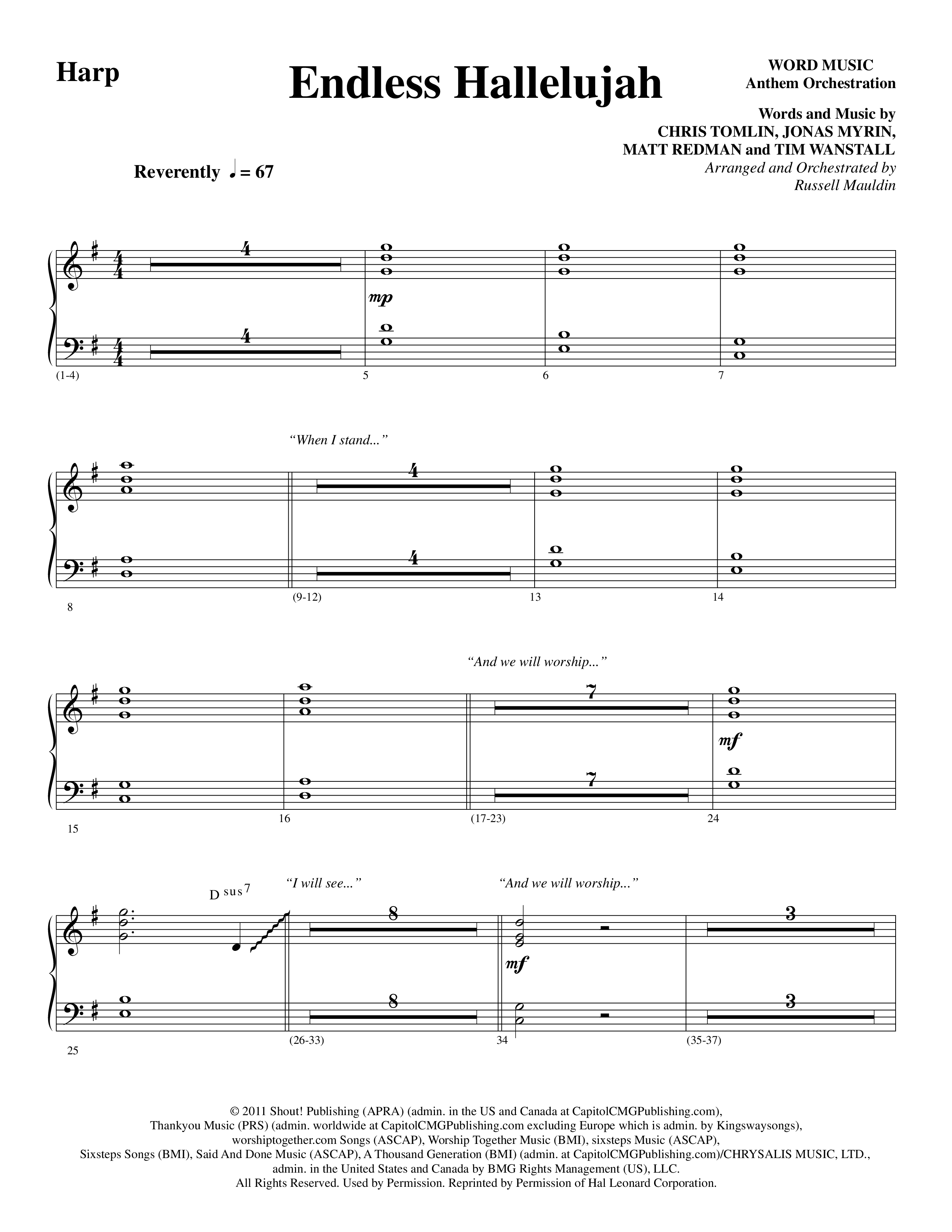 Endless Hallelujah (Choral Anthem SATB) Harp (Word Music Choral / Arr. Russell Mauldin)