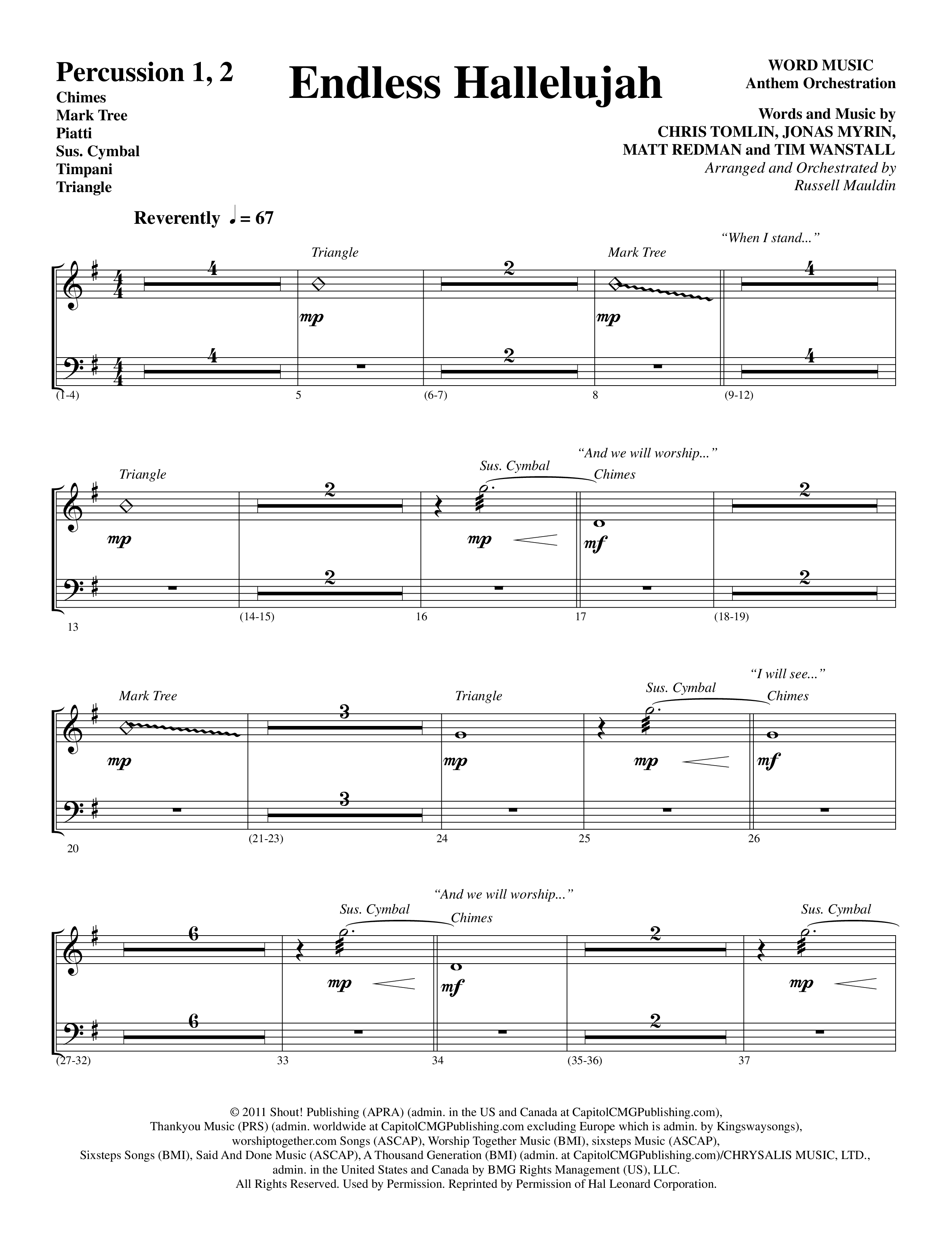 Endless Hallelujah (Choral Anthem SATB) Percussion 1/2 (Word Music Choral / Arr. Russell Mauldin)