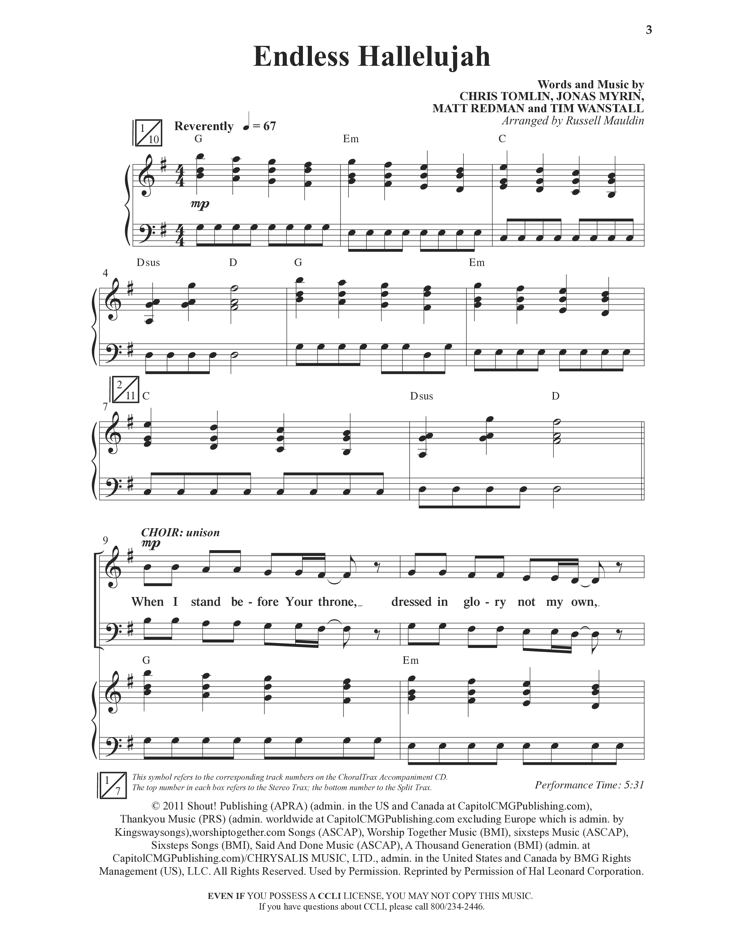 Endless Hallelujah (Choral Anthem SATB) Anthem (SATB/Piano) (Word Music Choral / Arr. Russell Mauldin)