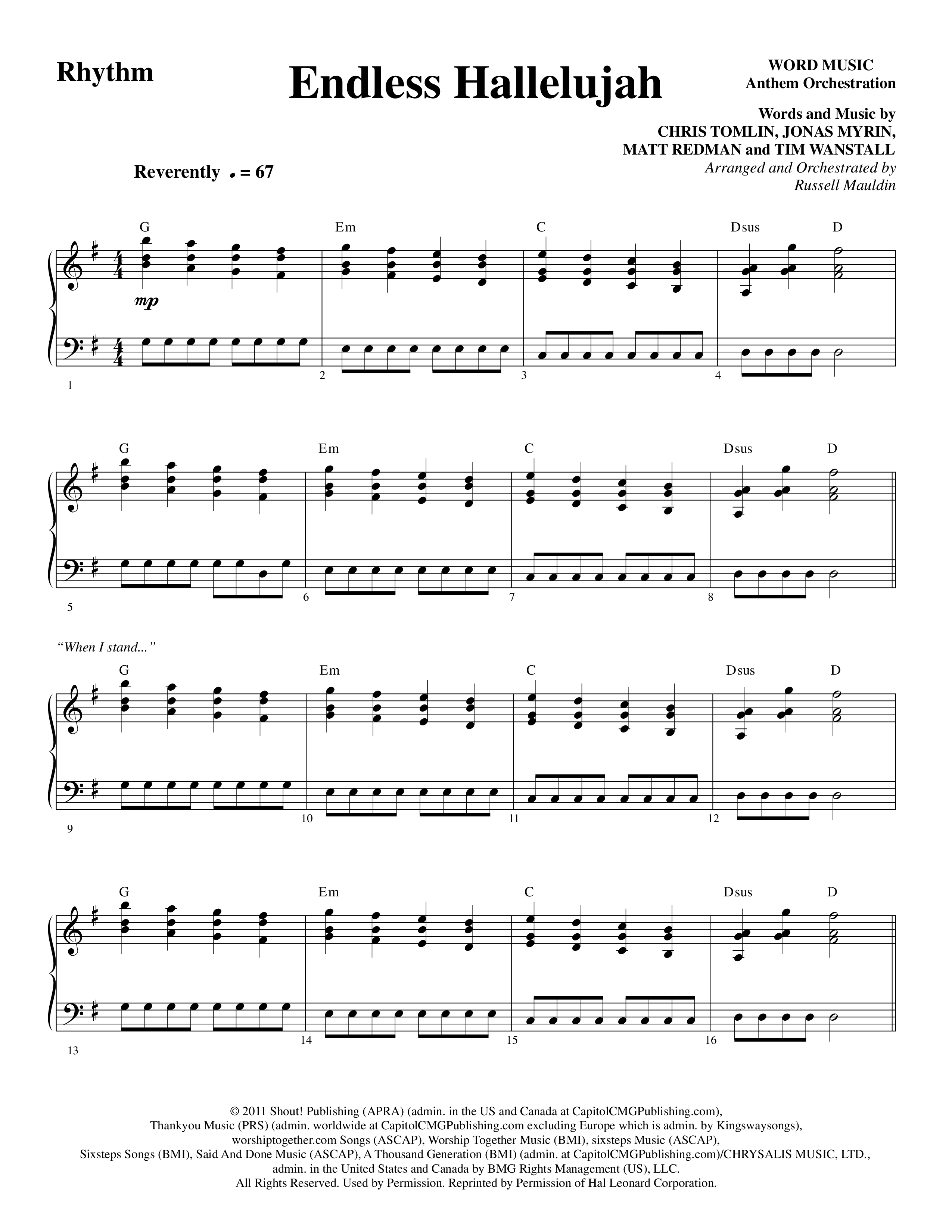 Endless Hallelujah (Choral Anthem SATB) Rhythm Chart (Word Music Choral / Arr. Russell Mauldin)