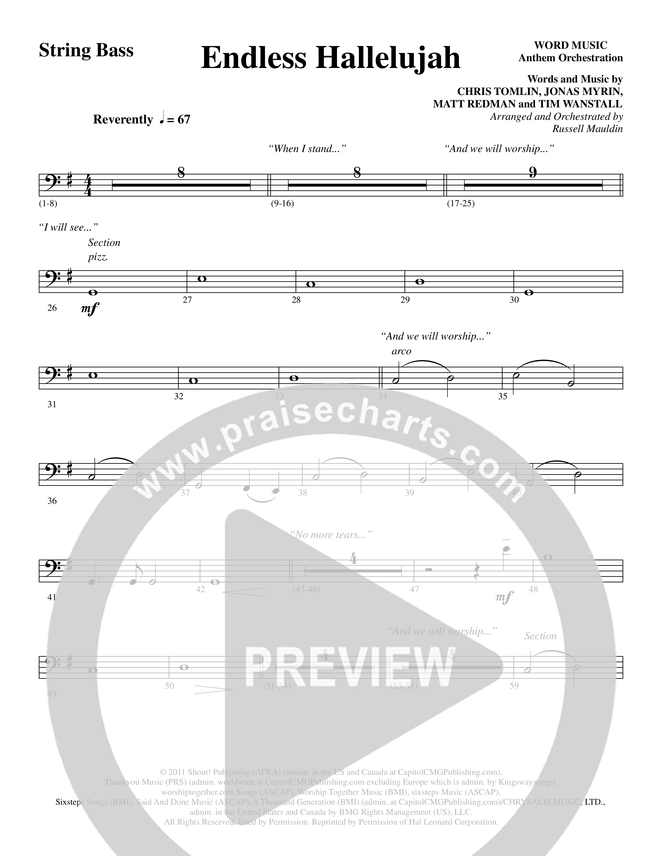 Endless Hallelujah (Choral Anthem SATB) String Bass (Word Music Choral / Arr. Russell Mauldin)